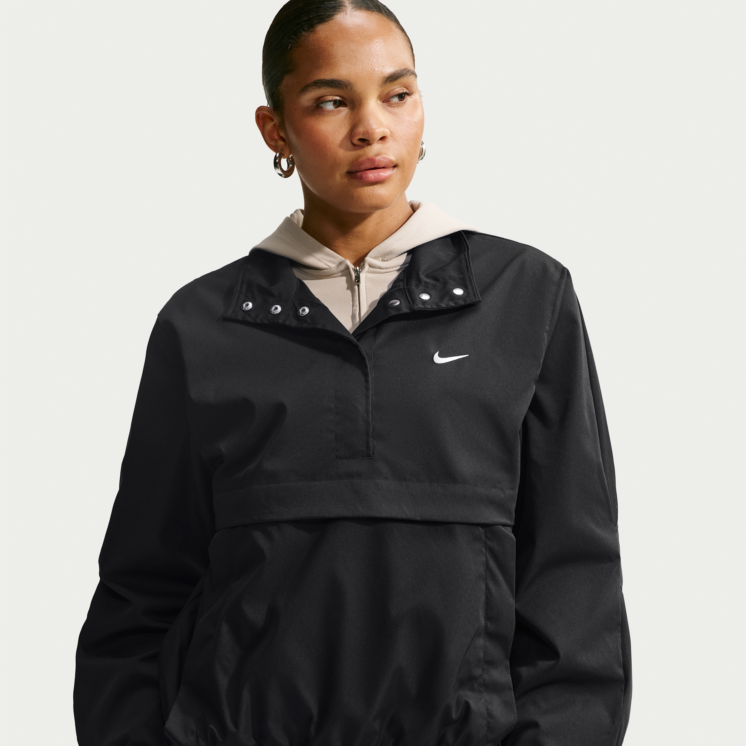 Women's Nike Sportswear Loose 1/4-Snap Jacket in Black | IU1979-010