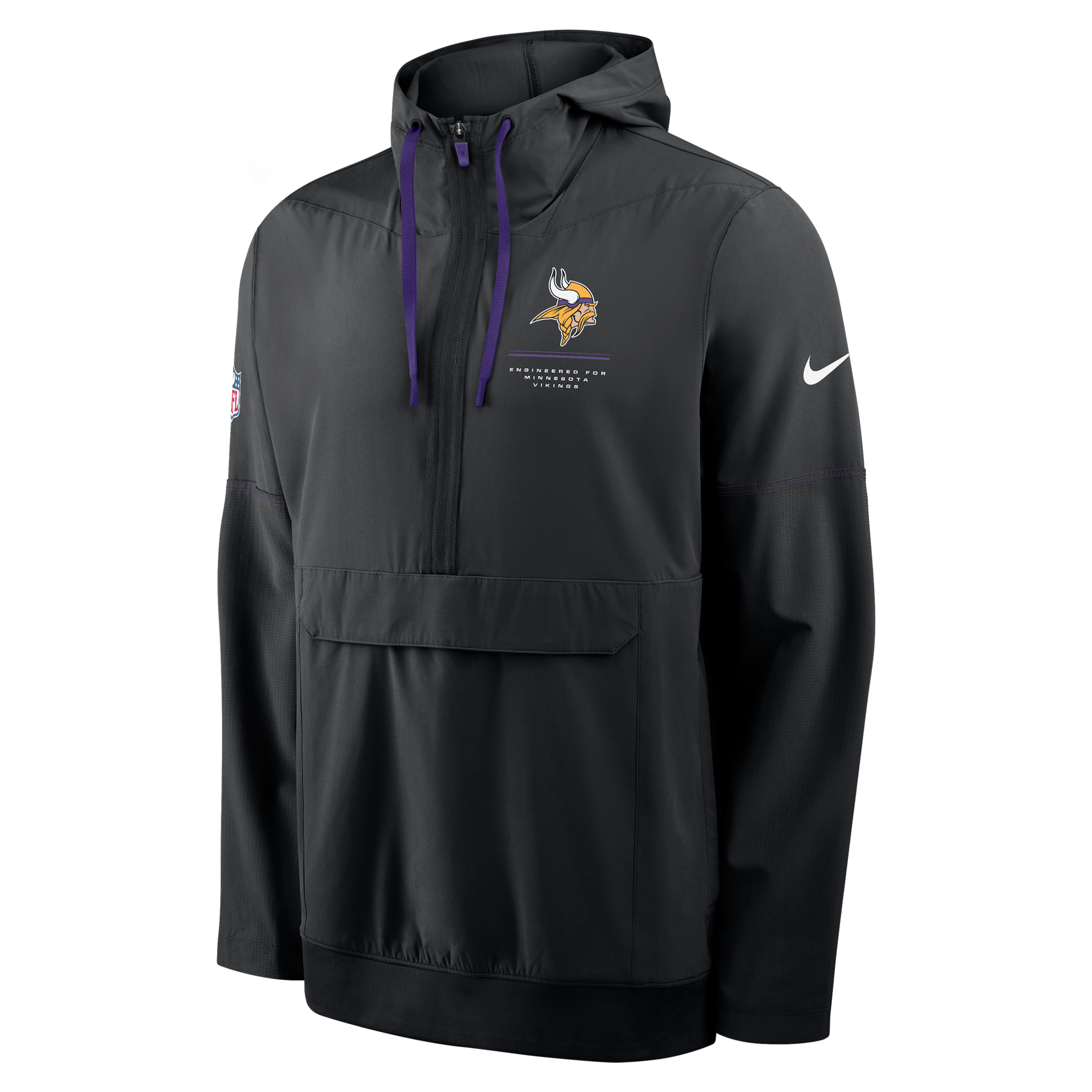 Minnesota Vikings Sideline Anorak Nike Men's NFL 1/2-Zip Hooded Jacket in Black | 03AT091N9M-EKU