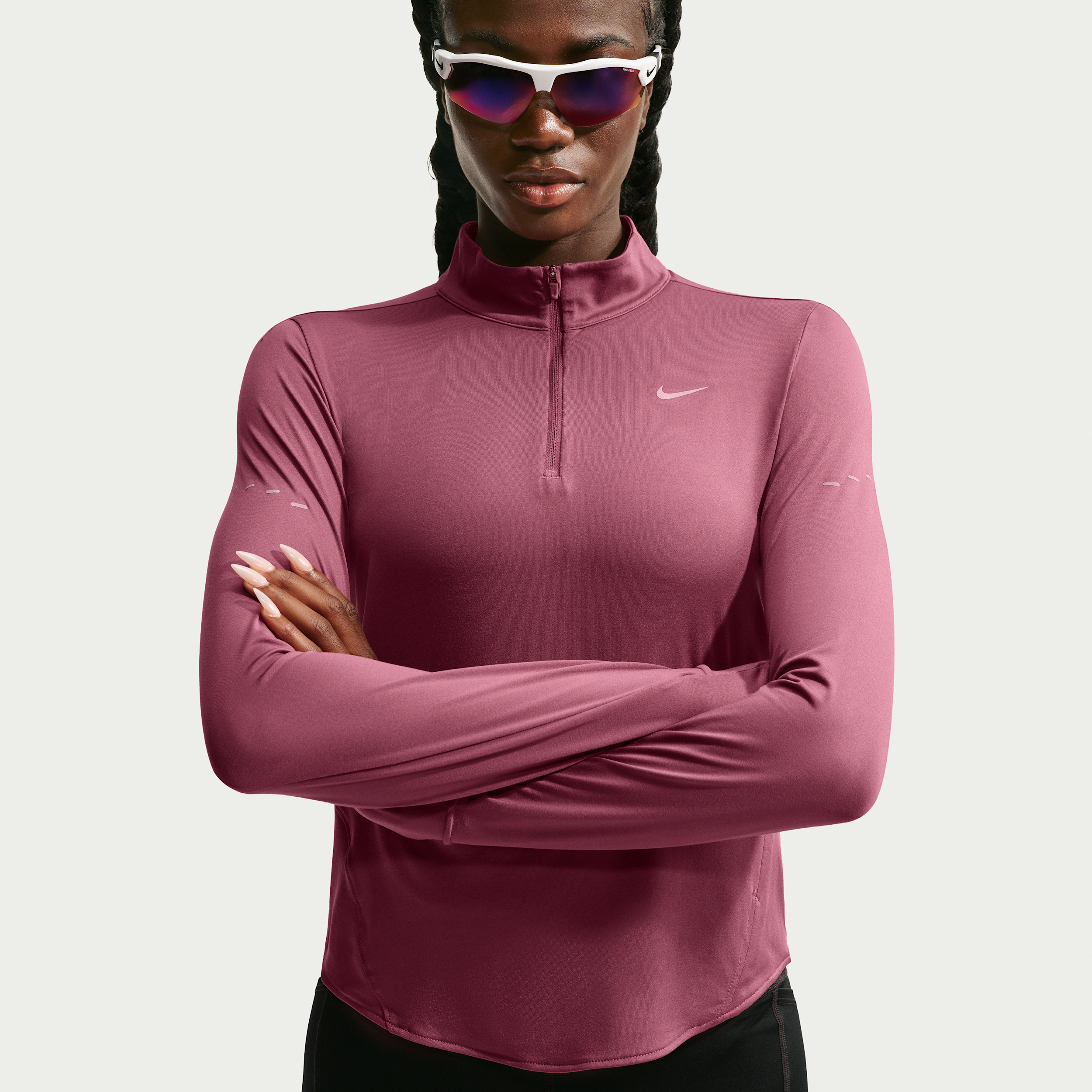 Nike Women's Swift Dri-FIT UV 1/4-Zip Running Top in Red | HQ0499-654