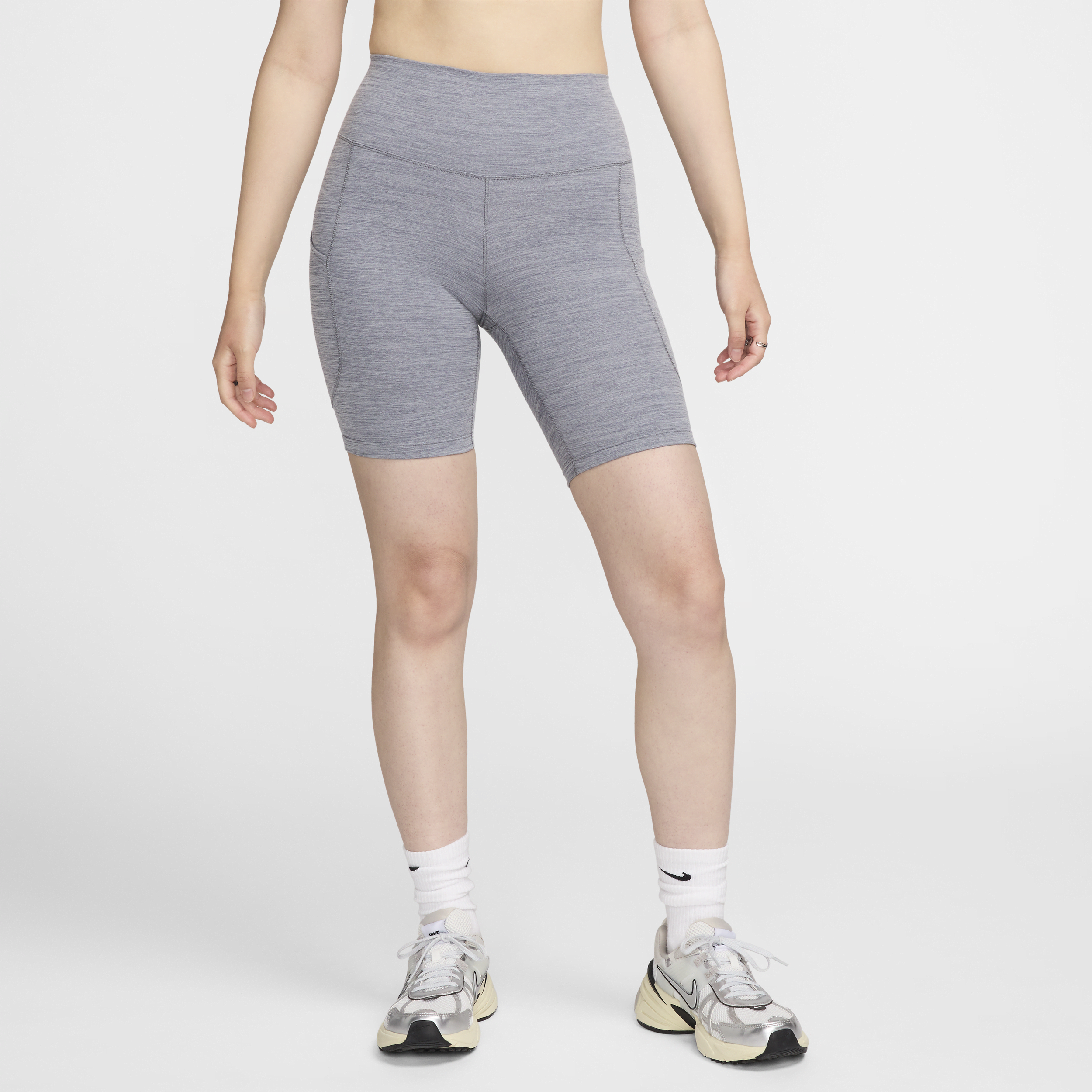 Nike Women's One High-waisted 8" Biker Shorts With Pockets In Grey