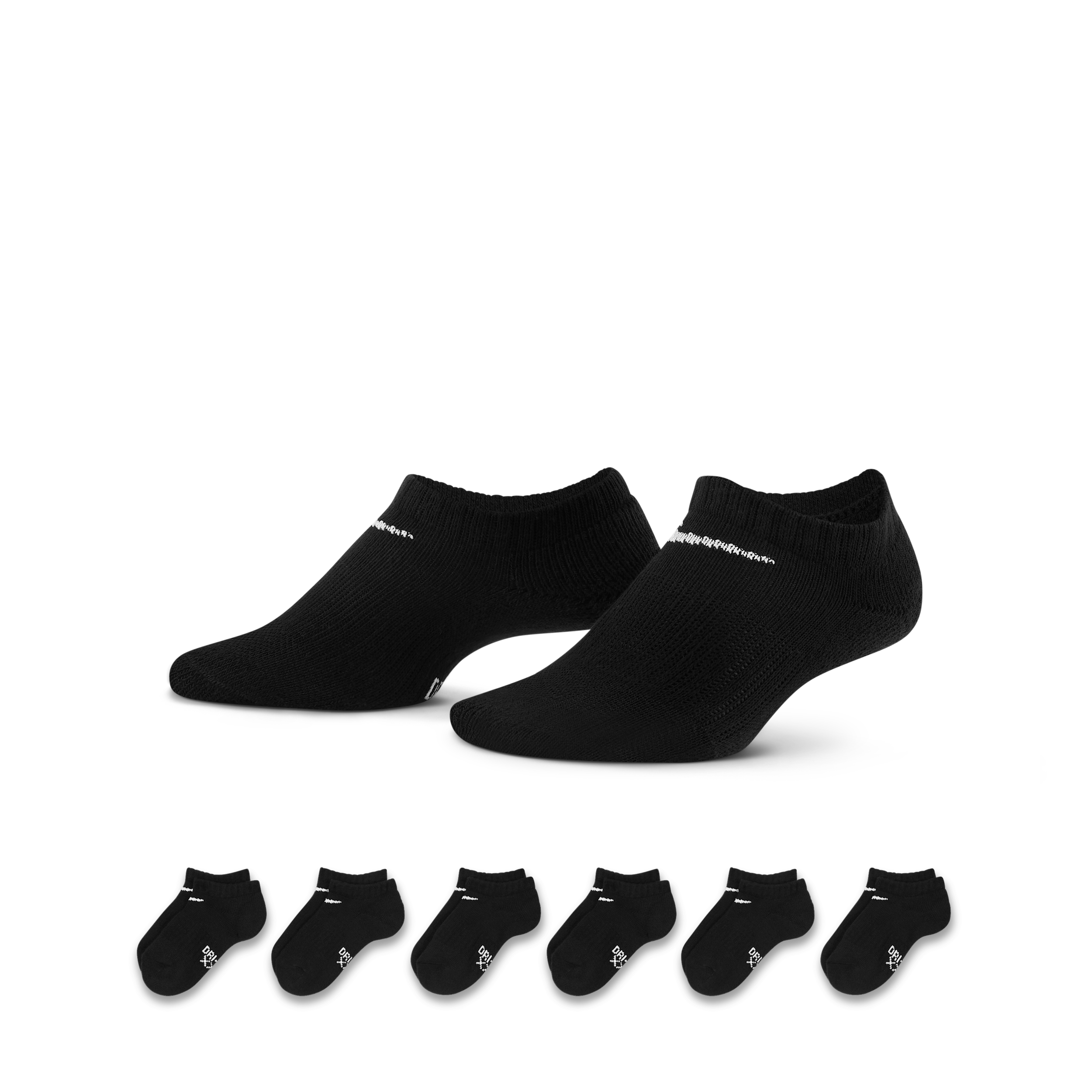 Nike Dri-FIT Performance Basics Little Kids' No-Show Socks (6 Pairs) in Black | RN0017-023
