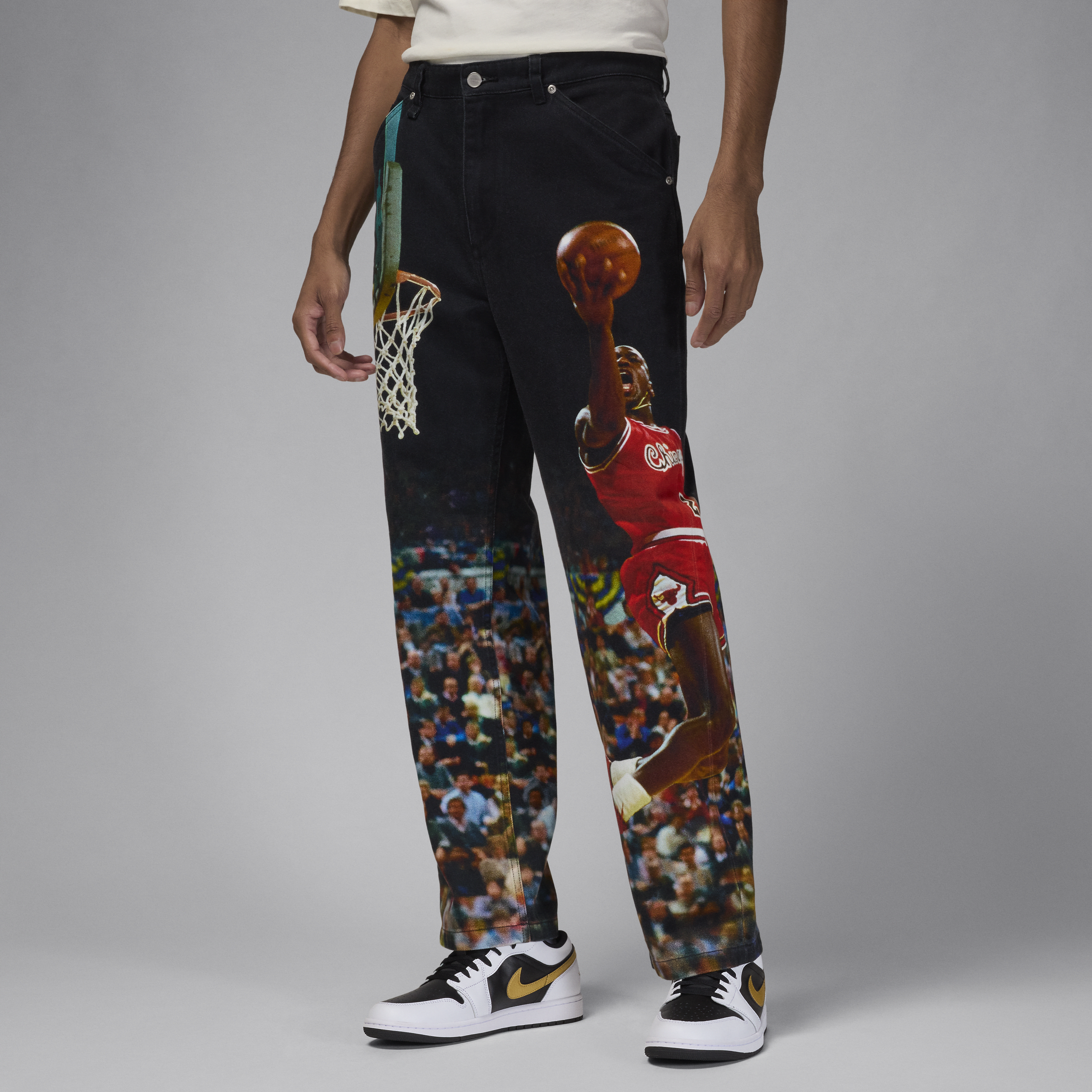 Shop Jordan Men's Air  Printed Twill Pants In Black