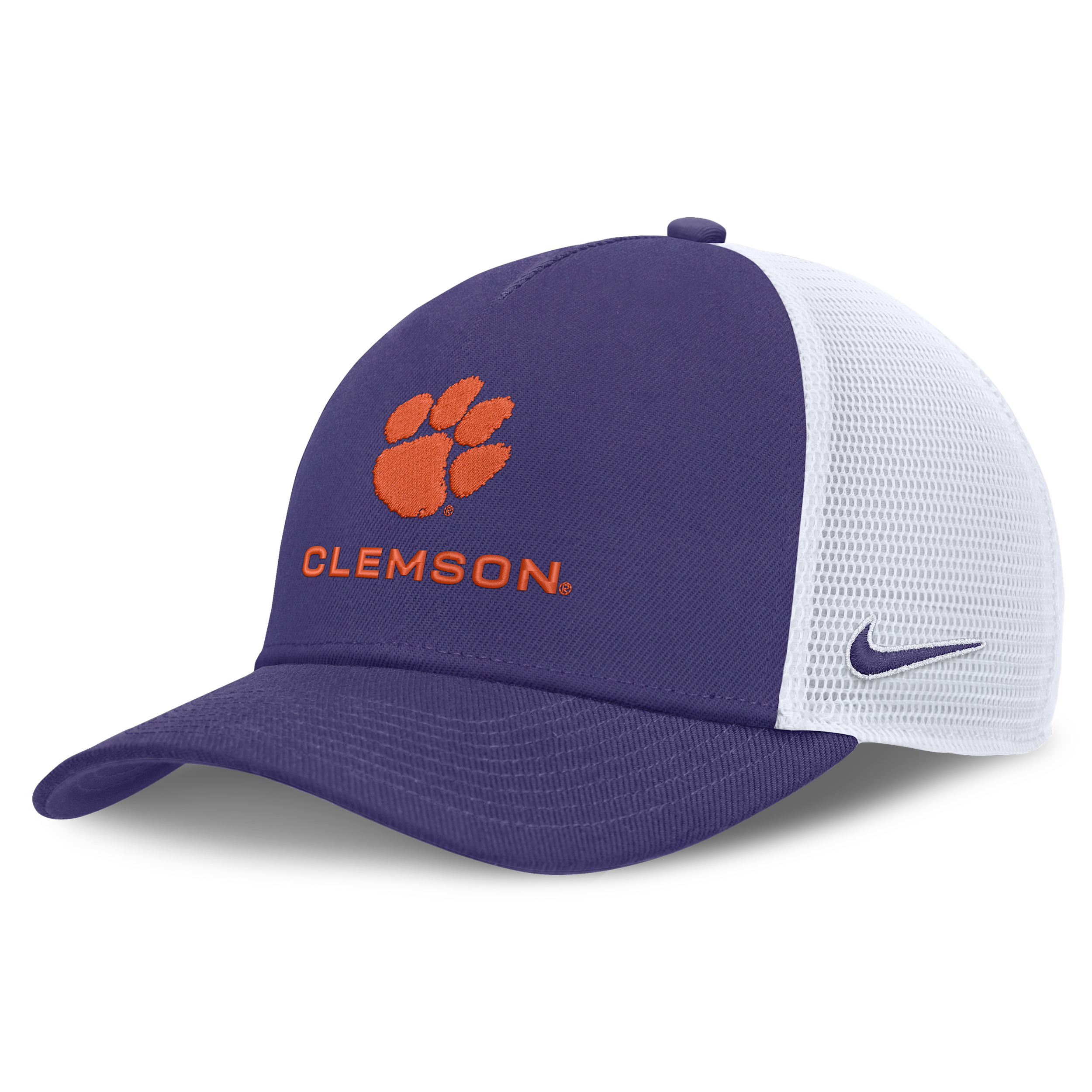 Nike Adult Clemson Tigers Orchid Rise Game Day 5 Panel Structured Trucker Hat, Men's, Medium/Large, Purple