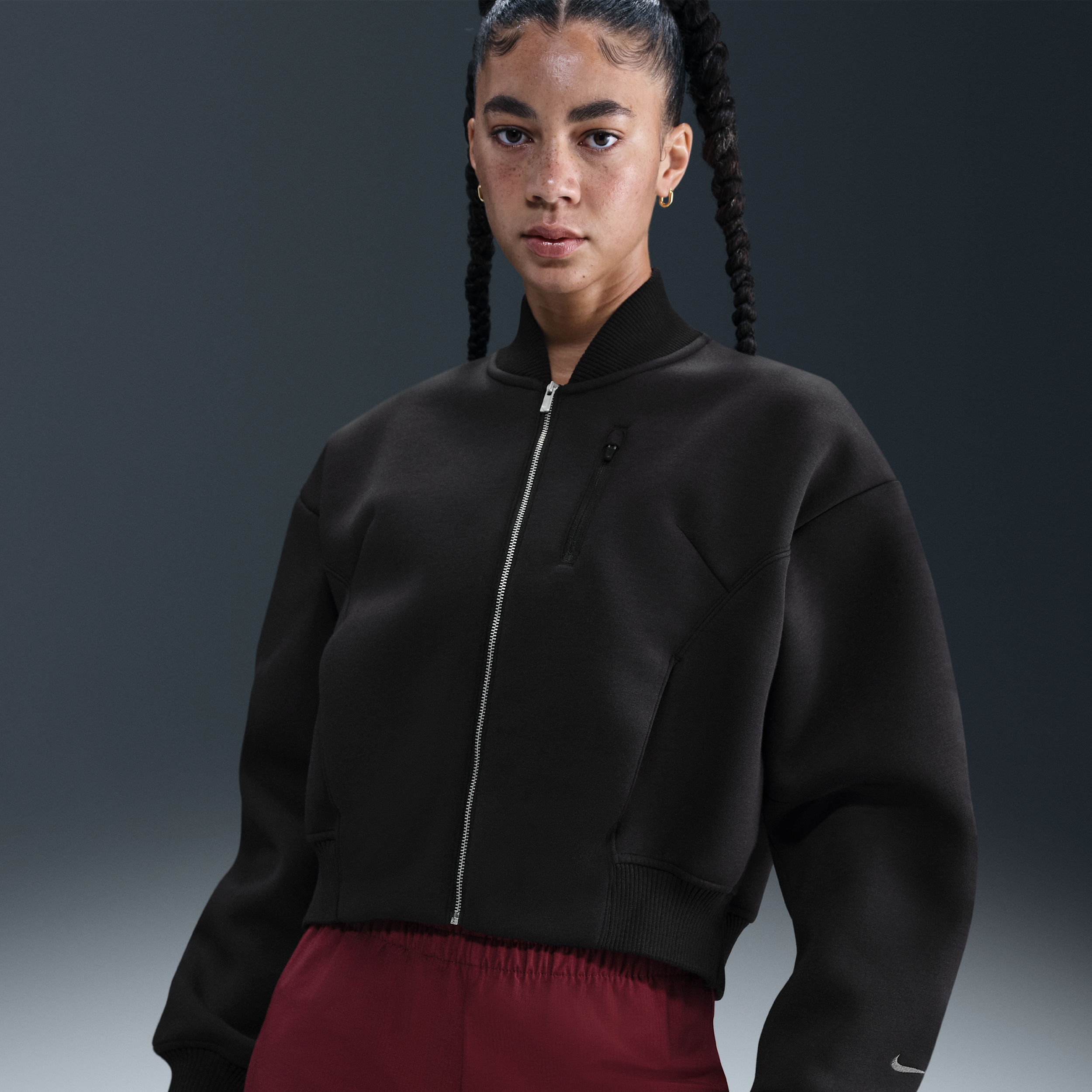Nike Destroyer Fleece Bomber Jacket In Black