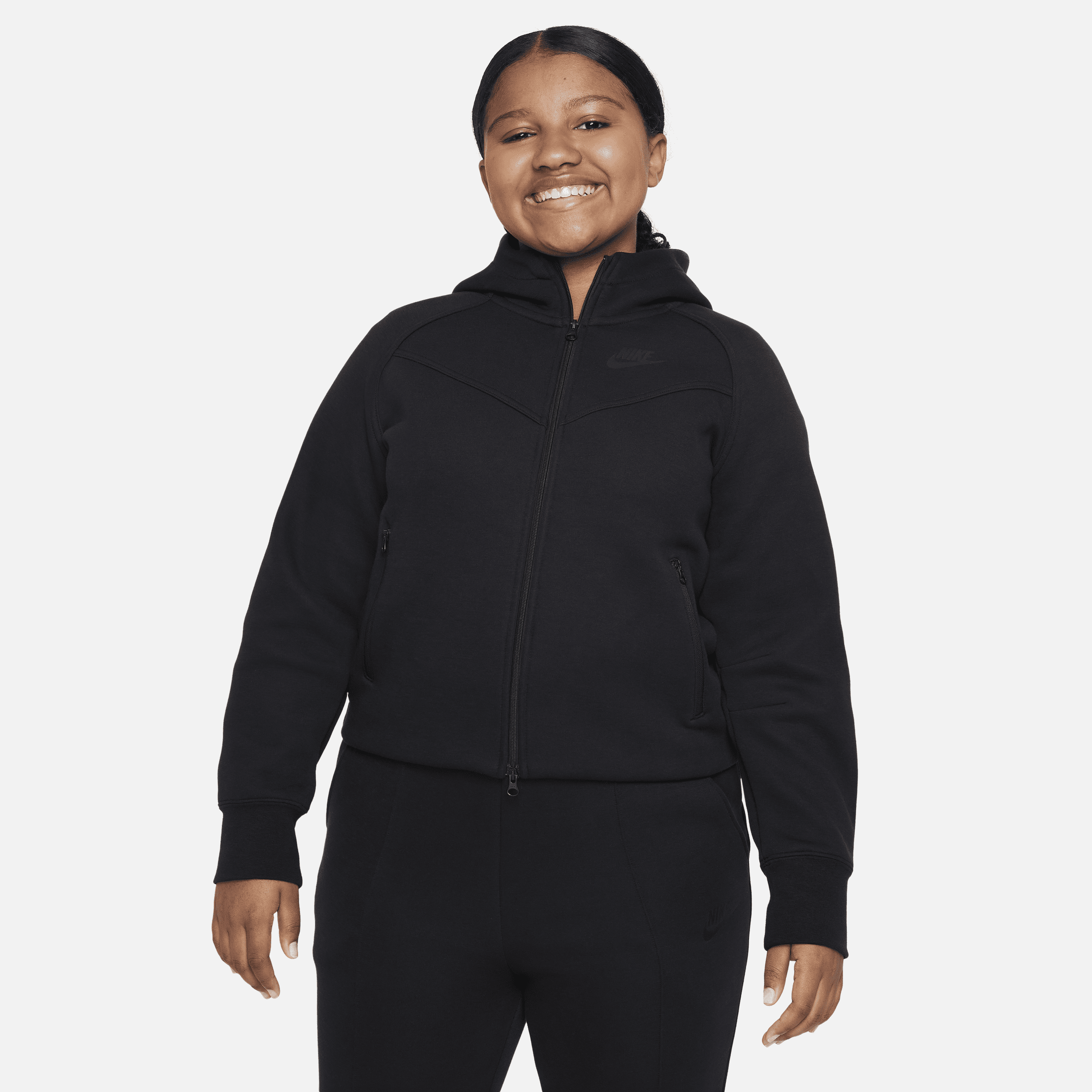 Nike Sportswear Tech Fleece Big Kids' (girls') Full-zip Hoodie (extended Size) In Black