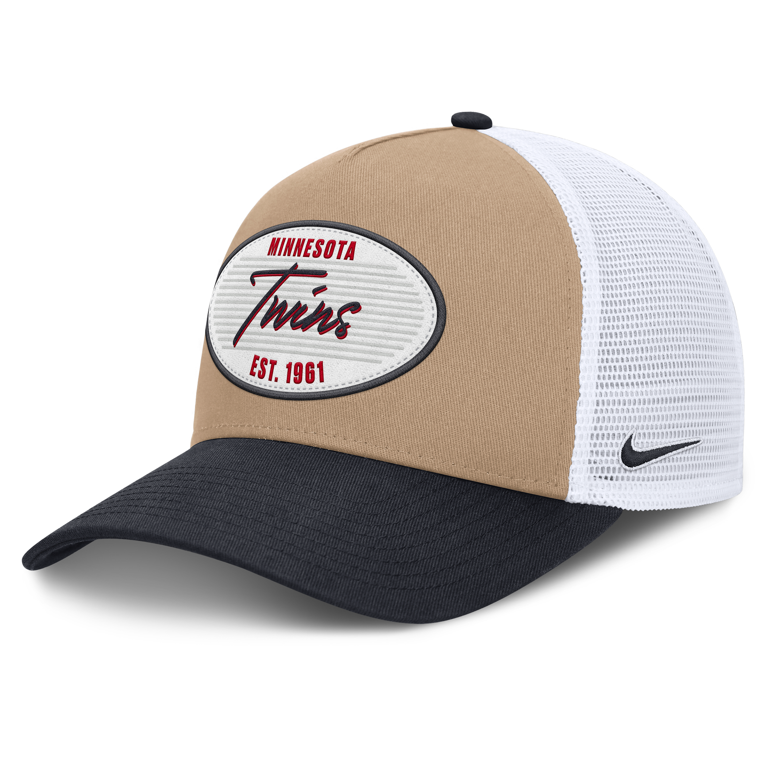 Minnesota Twins Rise Nike Men's MLB A-Frame Trucker Adjustable Hat in Brown | NB1F0JOVTIS-G3T