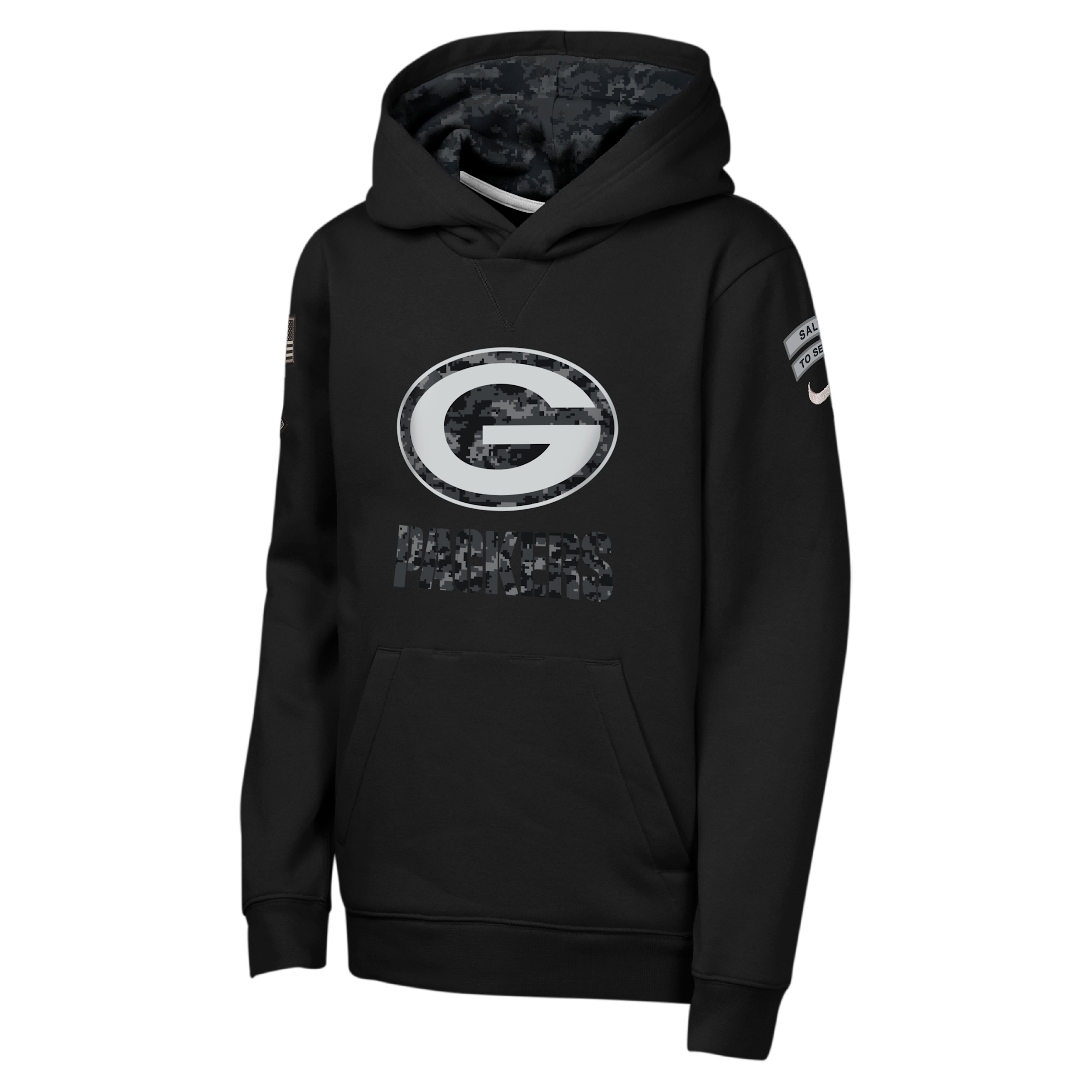 Green Bay Packers Salute to Service Sideline Club Big Kids' Nike NFL Pullover Hoodie in Black | Z1B7NFQ8PCK-NAW