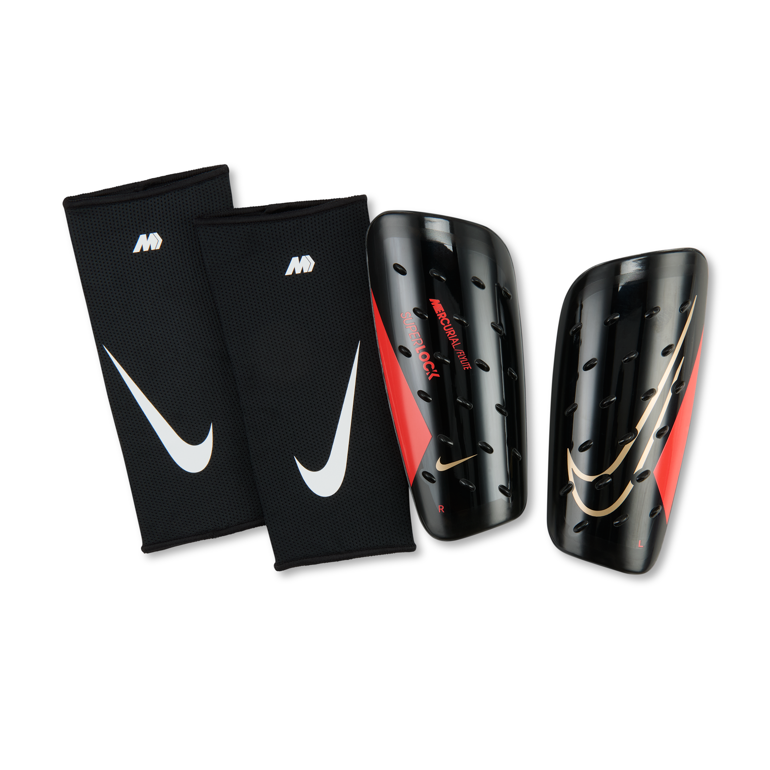 Nike Mercurial FlyLite SuperLock Soccer Shin Guards in Black | DN3608-011
