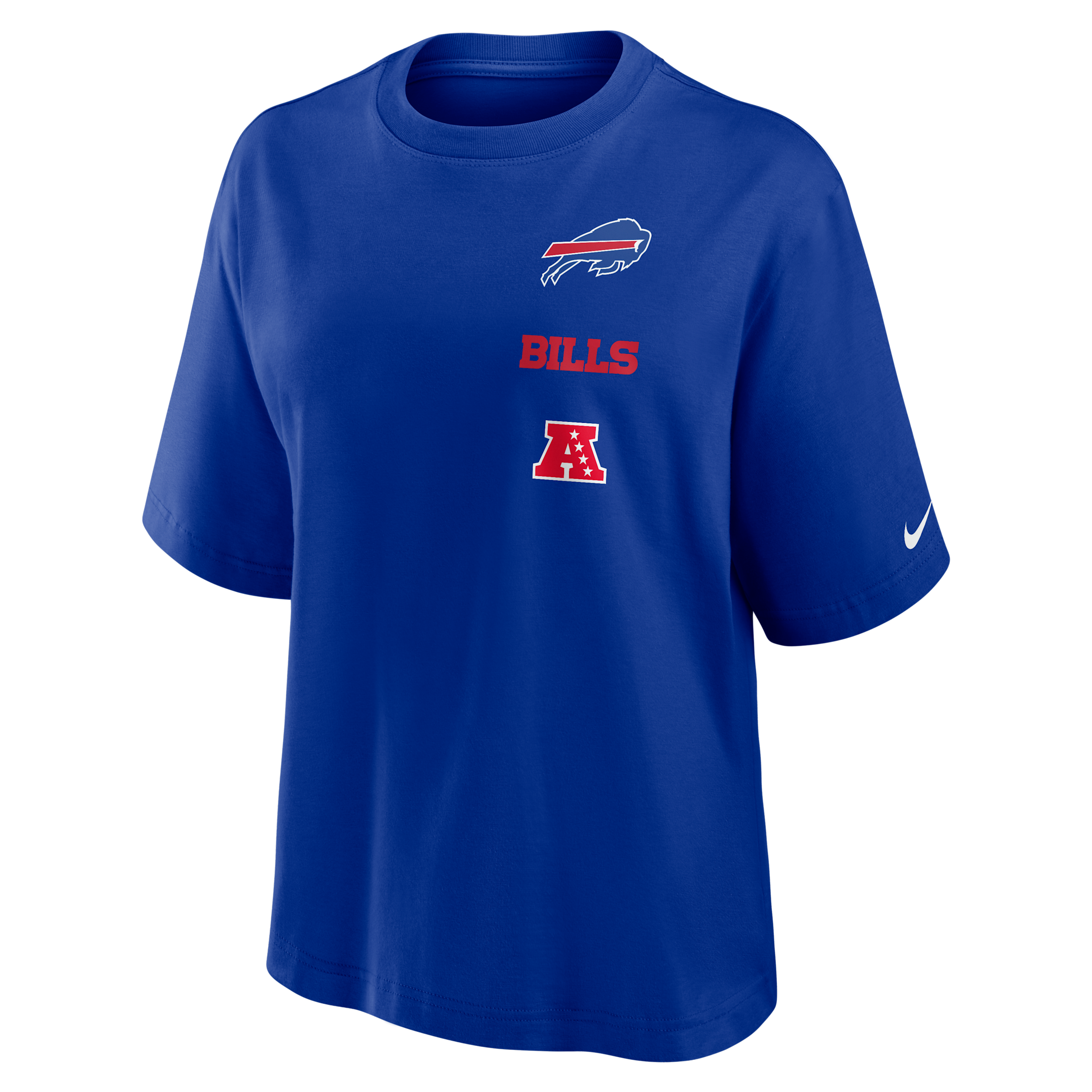 Nike Women's Buffalo Bills Primetime Premium Essential Loose-Fit Boxy Screen-Print Graphics T-Shirt - Royal