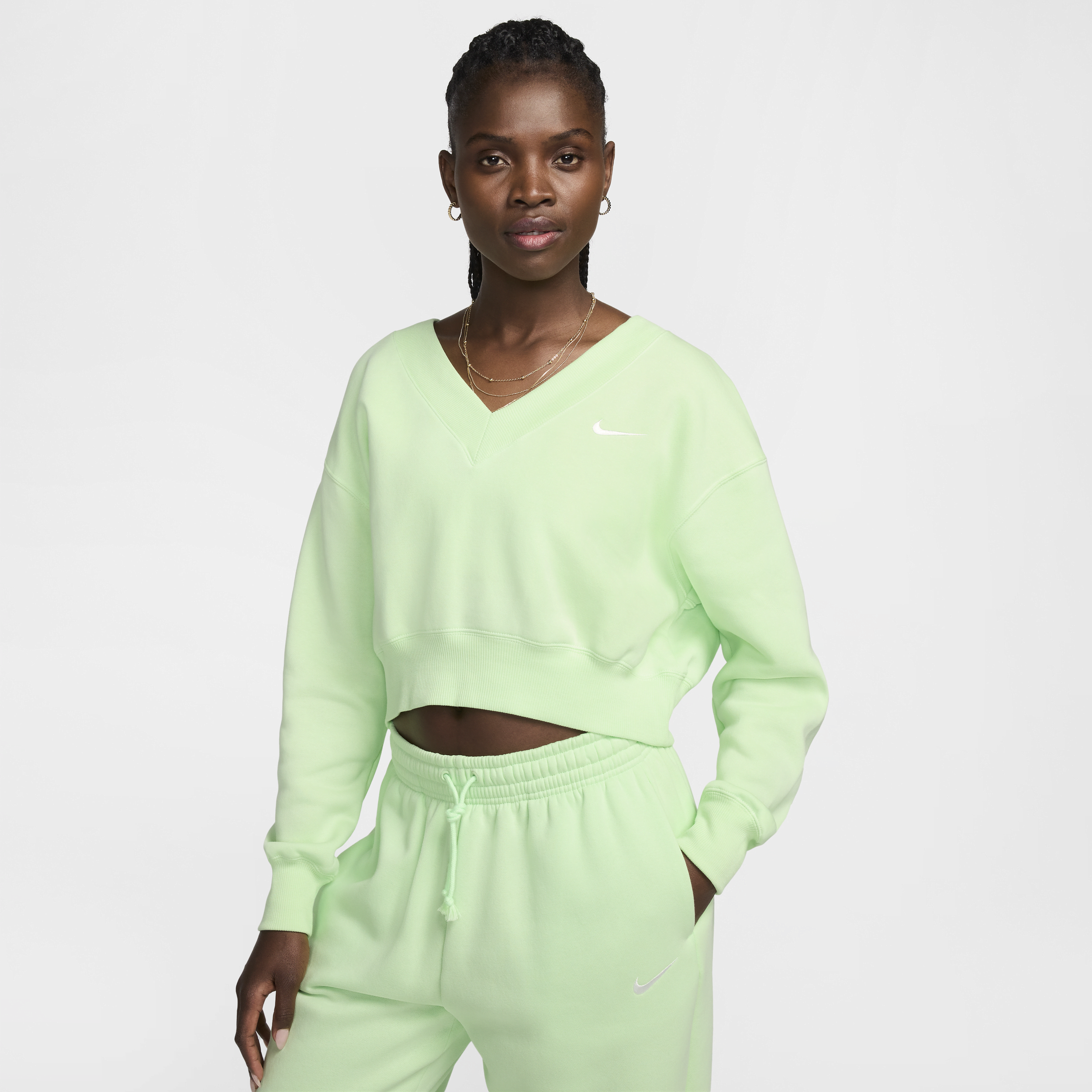 Shop Nike Women's  Sportswear Phoenix Fleece Cropped V-neck Top In Green
