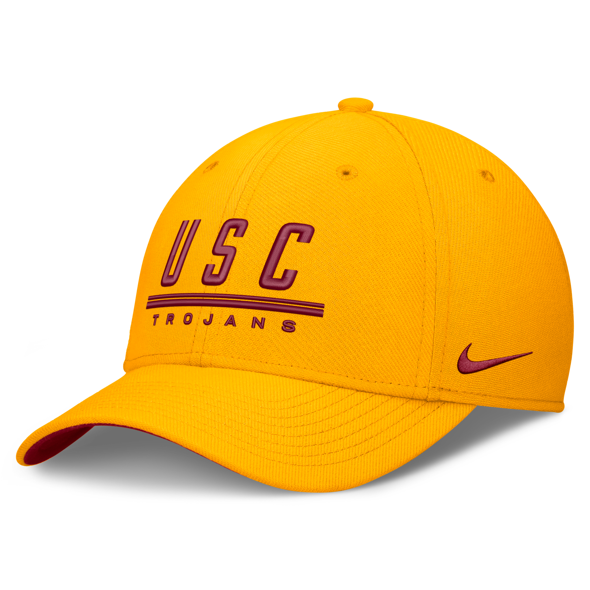 Nike Adult USC Trojans Gold Rise Swooshflex Dri-Fit Game Day Structured Hat, Men's, L/XL, Yellow