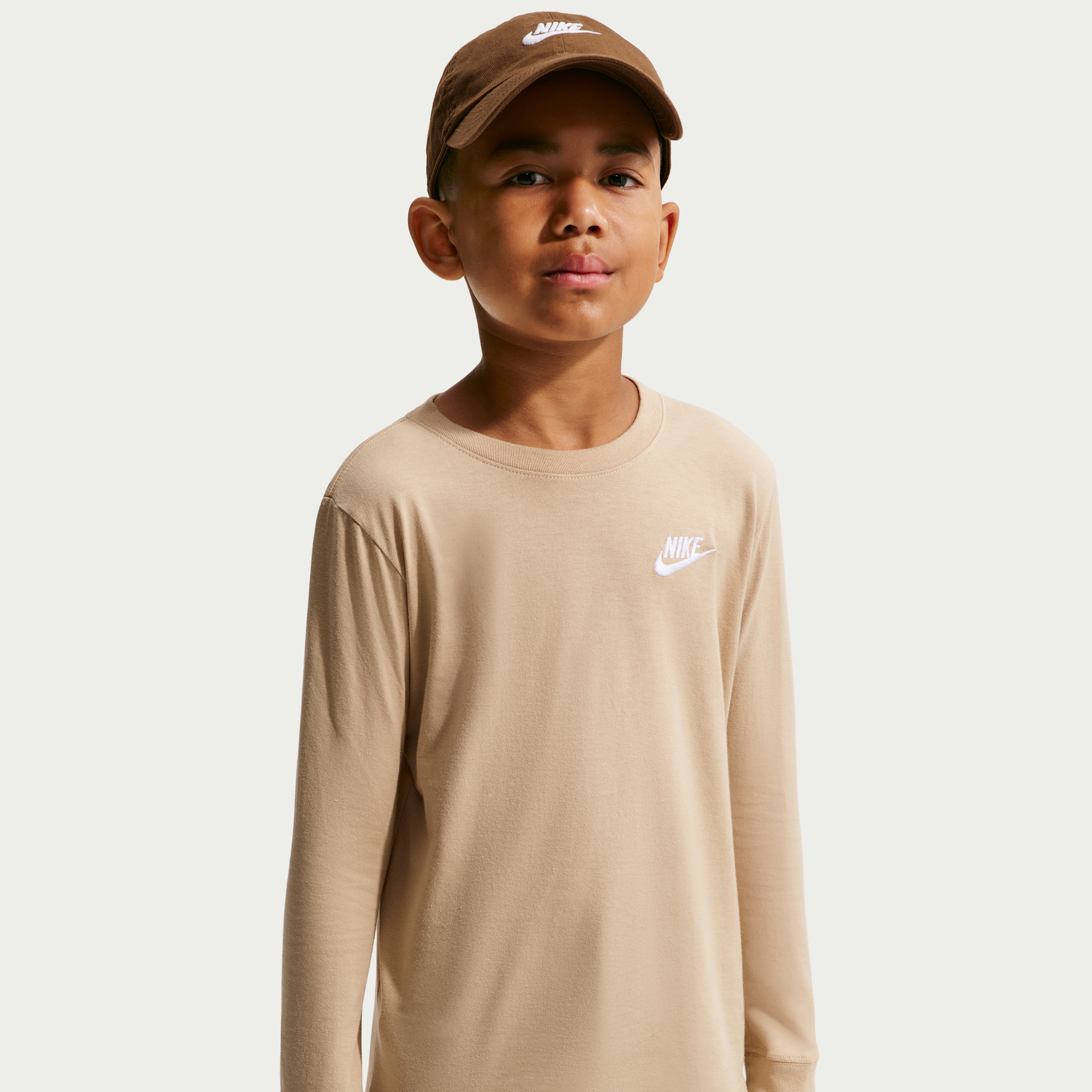 Nike Sportswear Big Kids' Long-Sleeve T-Shirt in Brown | FZ4946-286