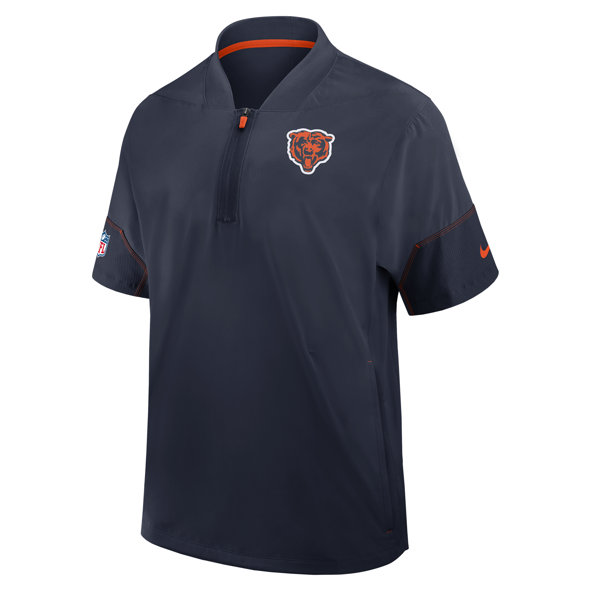 Chicago Bears Sideline Coach Nike Men's NFL 1/2-Zip Short-Sleeve Hooded Jacket in Blue | 03BO051Y7Q-2J5