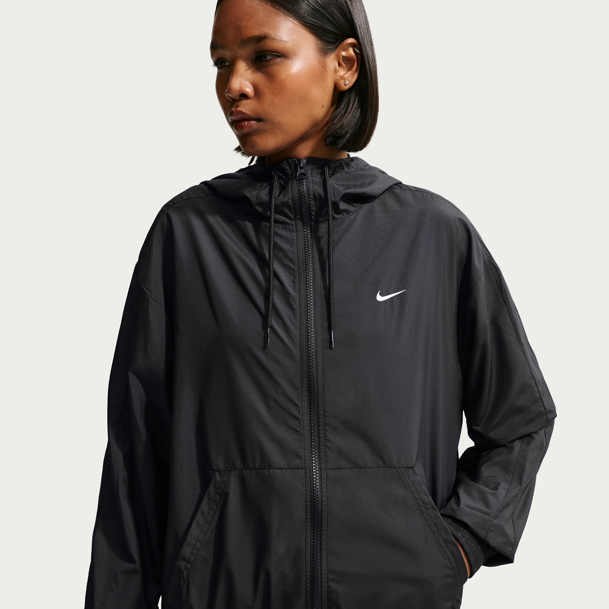Women's Nike Sportswear Classic Wovens Loose UV Hooded Jacket in Black | FV6298-010