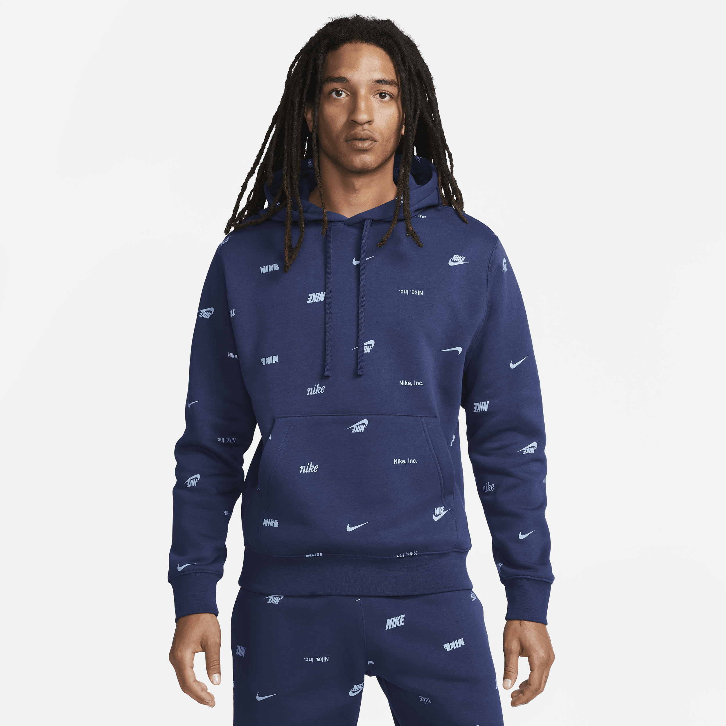 Shop Nike Men's Club Fleece Allover Print Pullover Hoodie In Blue