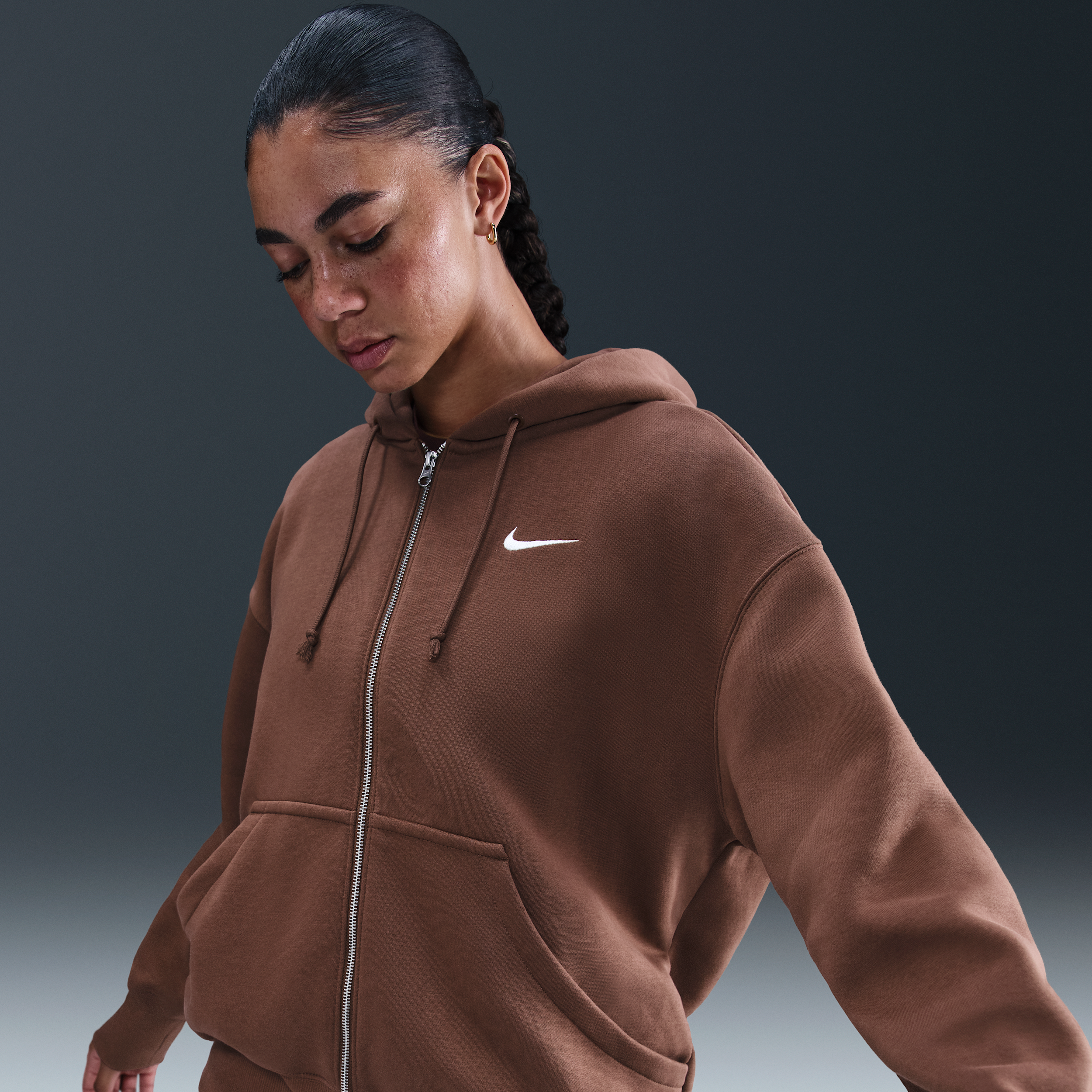 Women's Nike Sportswear Phoenix Fleece Oversized Full-Zip Hoodie in Brown | DQ5758-265