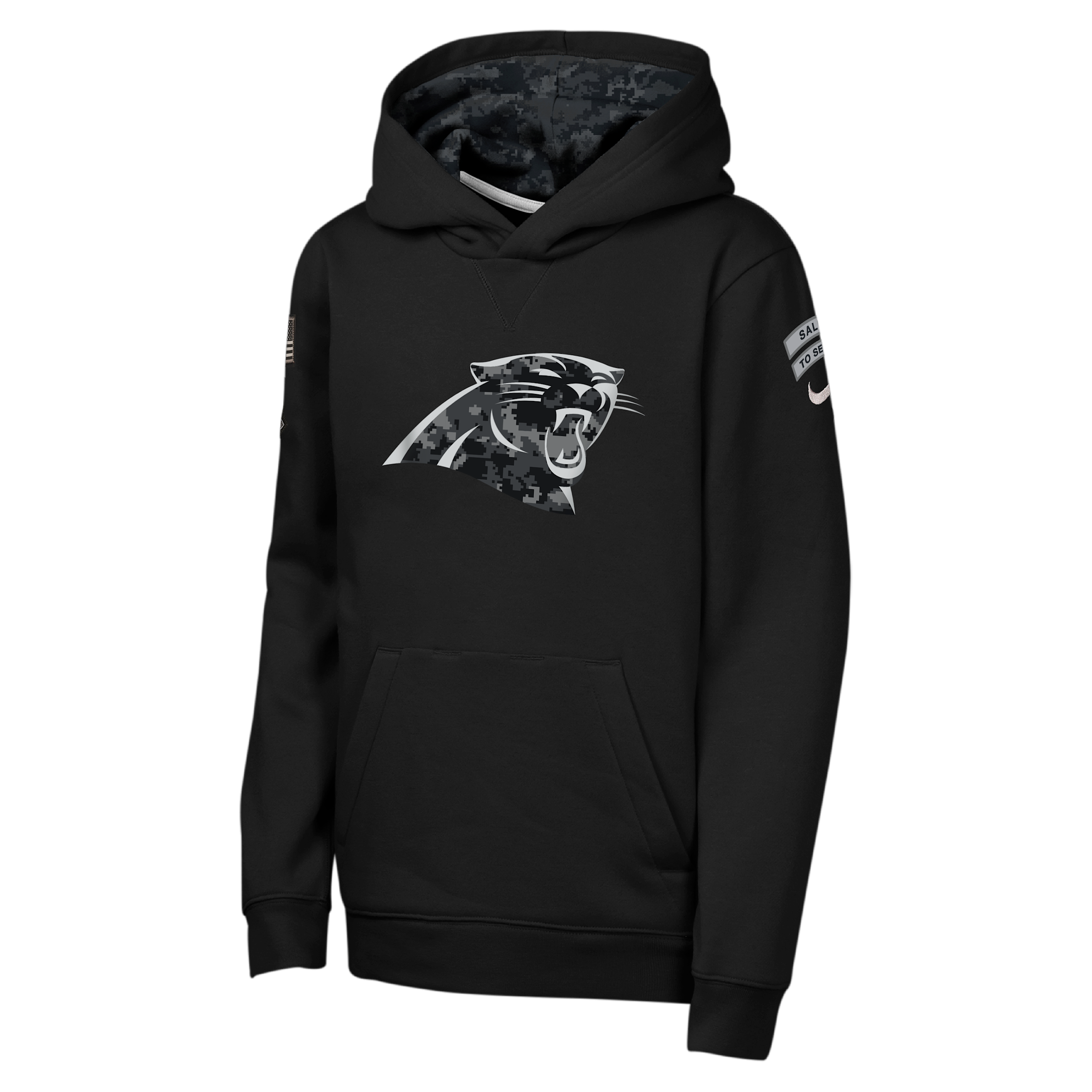 Carolina Panthers Salute to Service Sideline Club Big Kids' Nike NFL Pullover Hoodie in Black | Z1B7NFQ8CPA-NAW