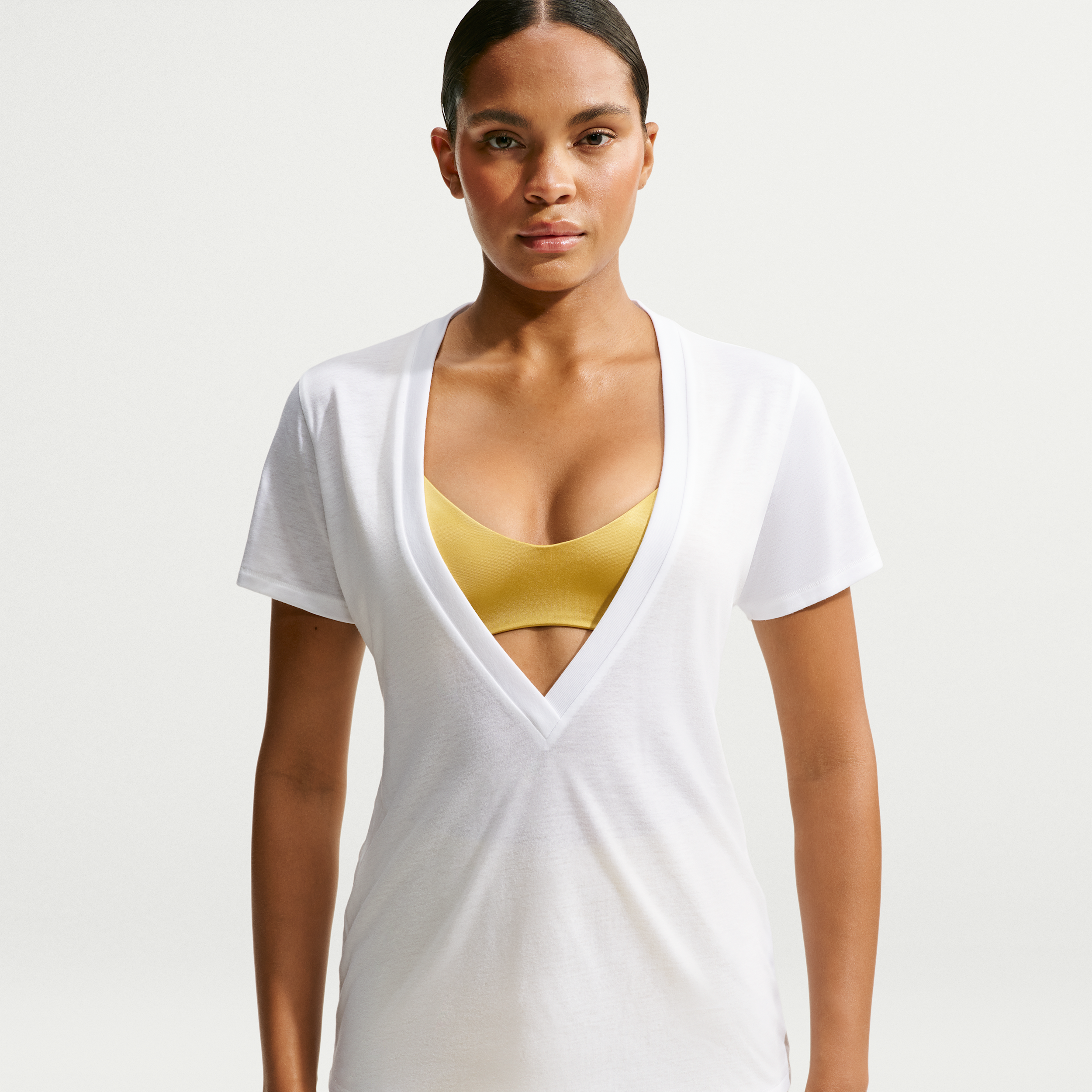 Nike Women's SKIMS Performance Cotton Blend V-Neck Short-Sleeve Top in White | IV6868-125