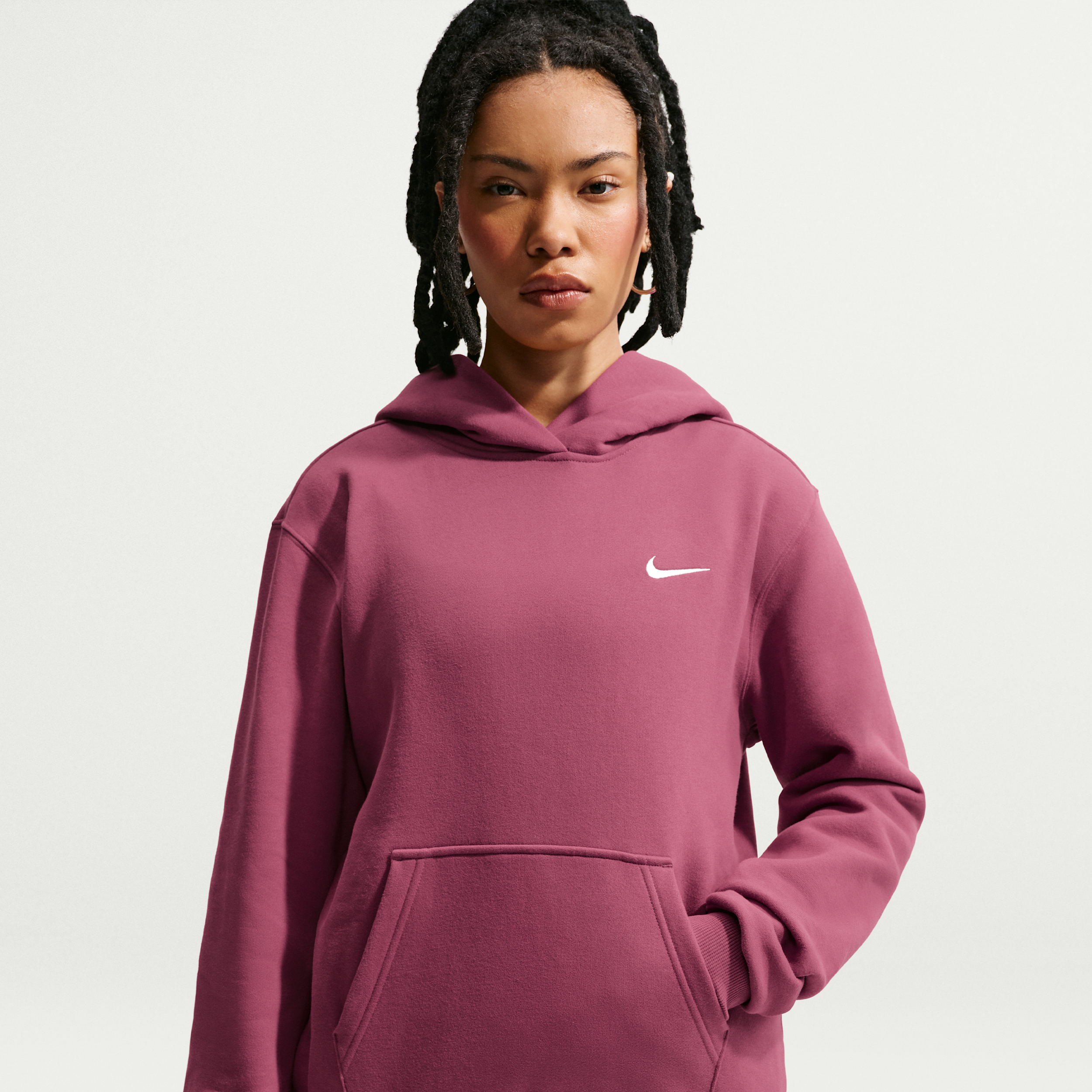 Nike Women's Studio Fleece Medium Weight Pullover Hoodie in Red | IR8301-654