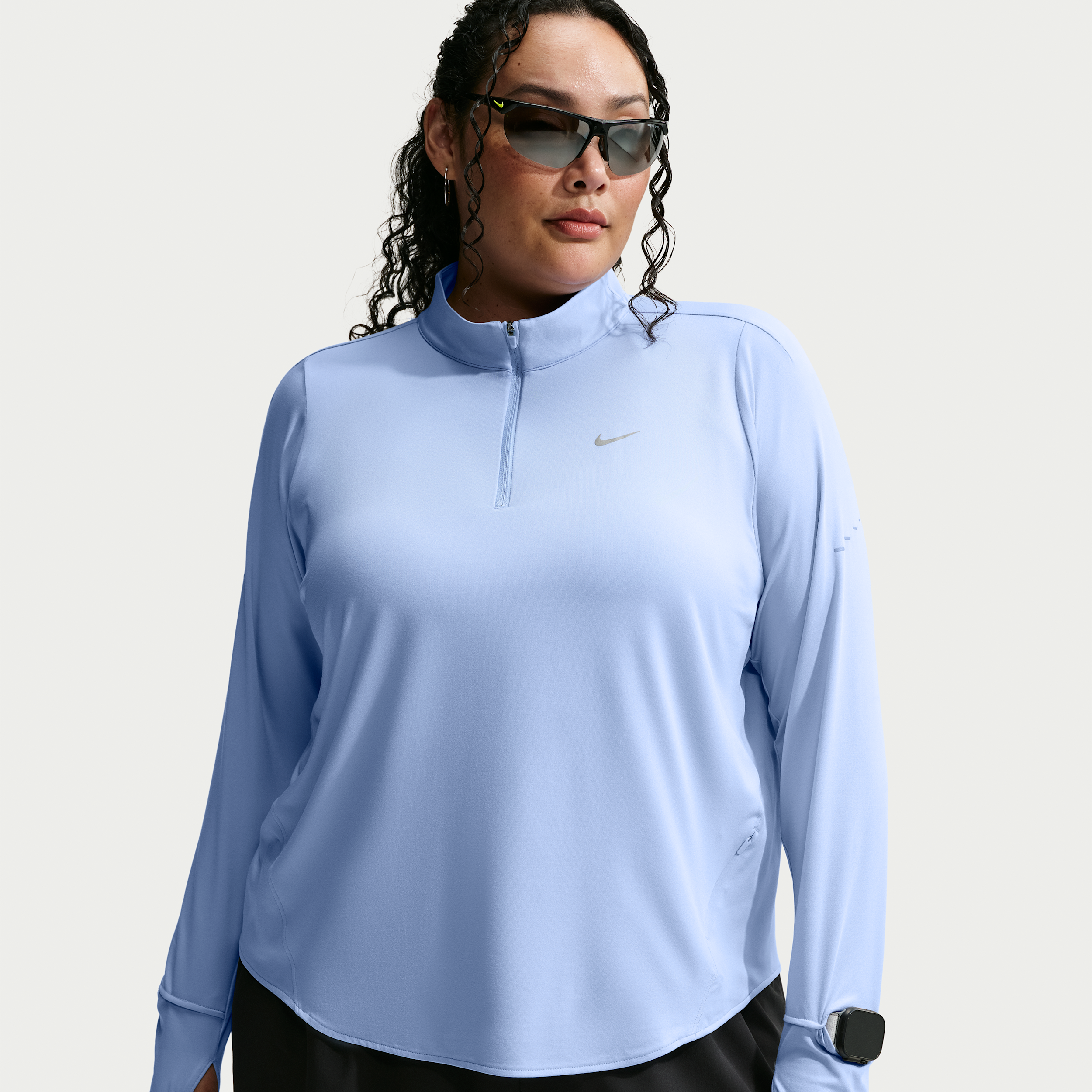 Nike Women's Swift Dri-FIT UV 1/4-Zip Running Top (Plus Size) in Blue | HQ0501-468