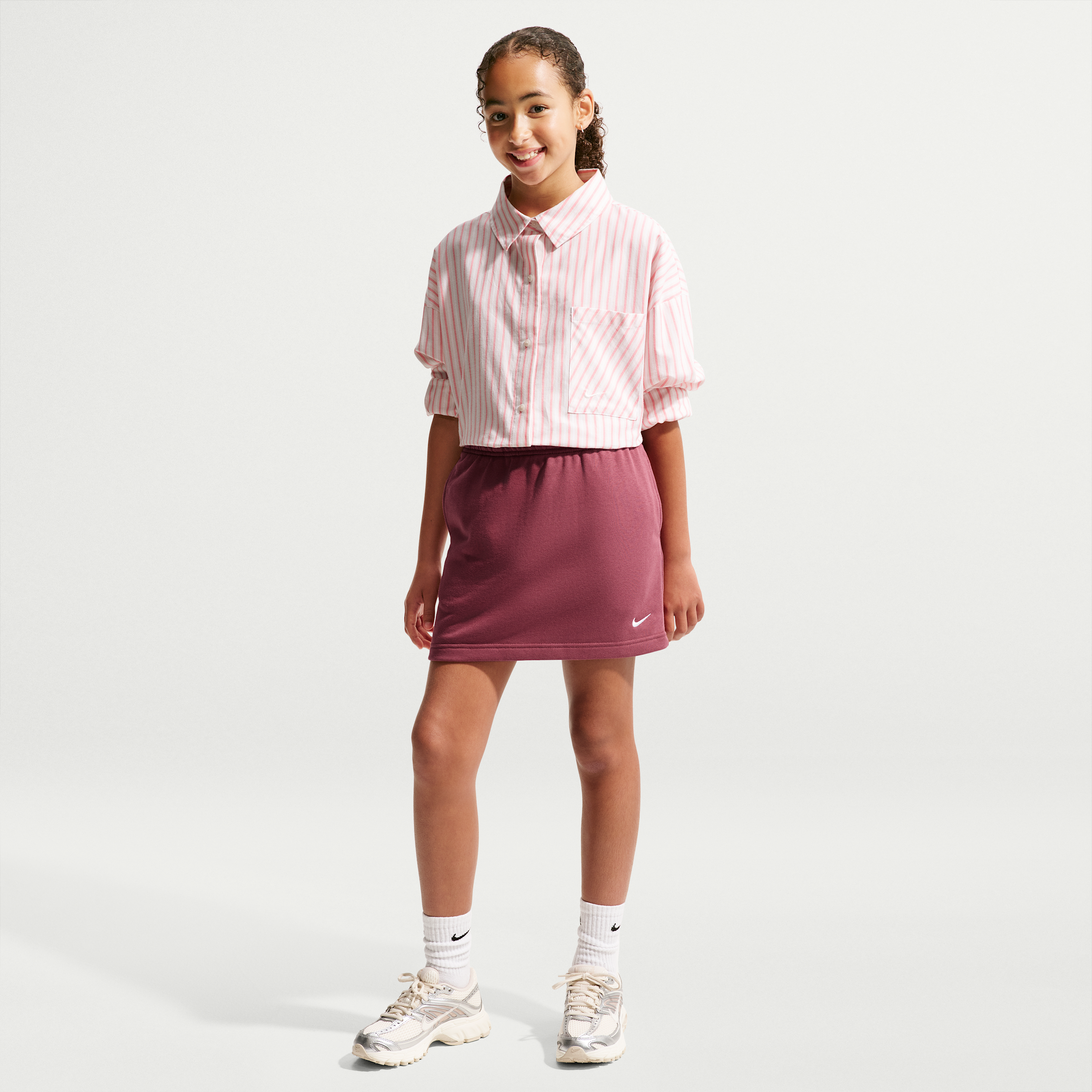 Nike Sportswear Studio Fleece Big Kids' (Girls') French Terry Skirt in Red | IM5364-654