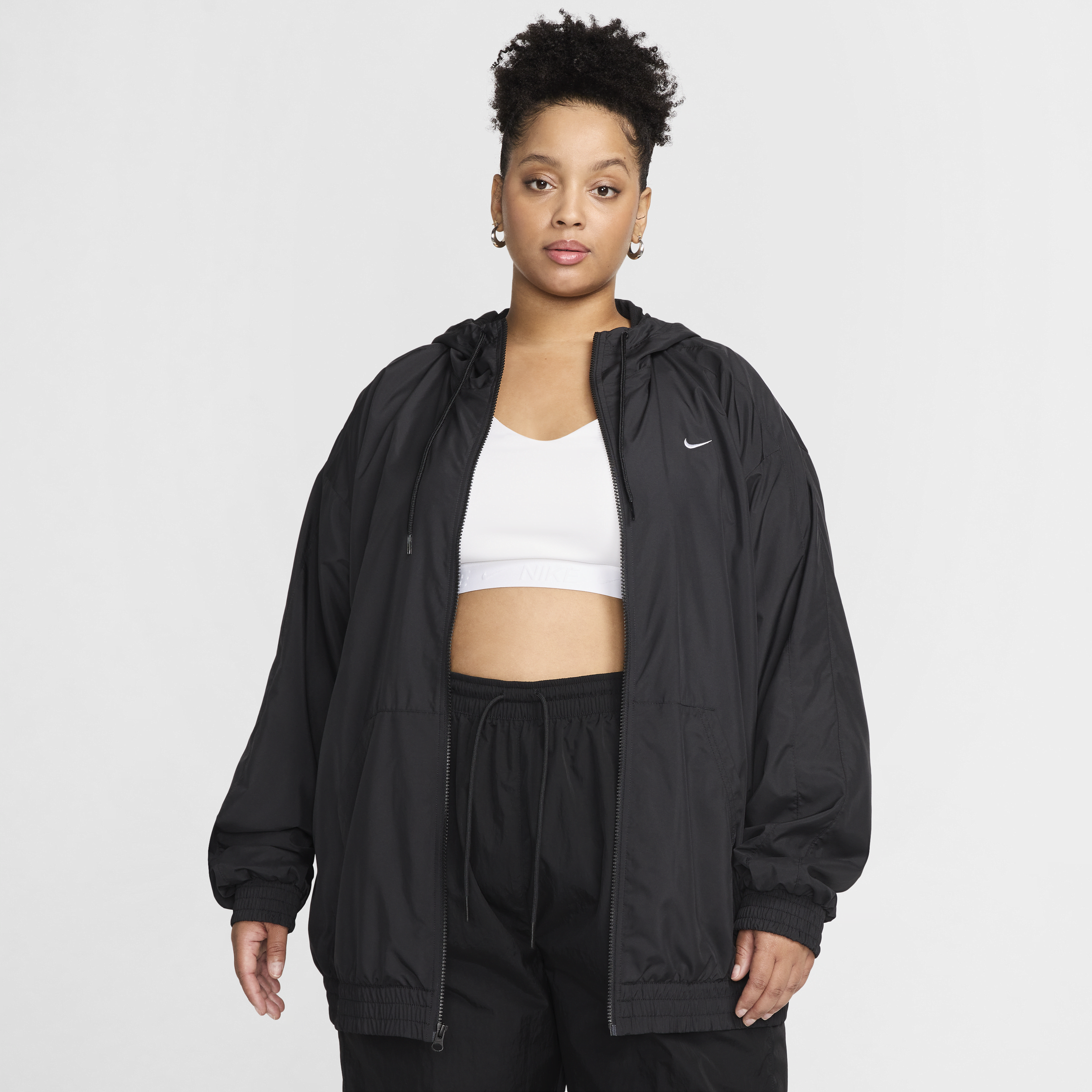 Nike Women's Sportswear Classic Wovens Loose Uv Hooded Jacket (plus Size) In Black