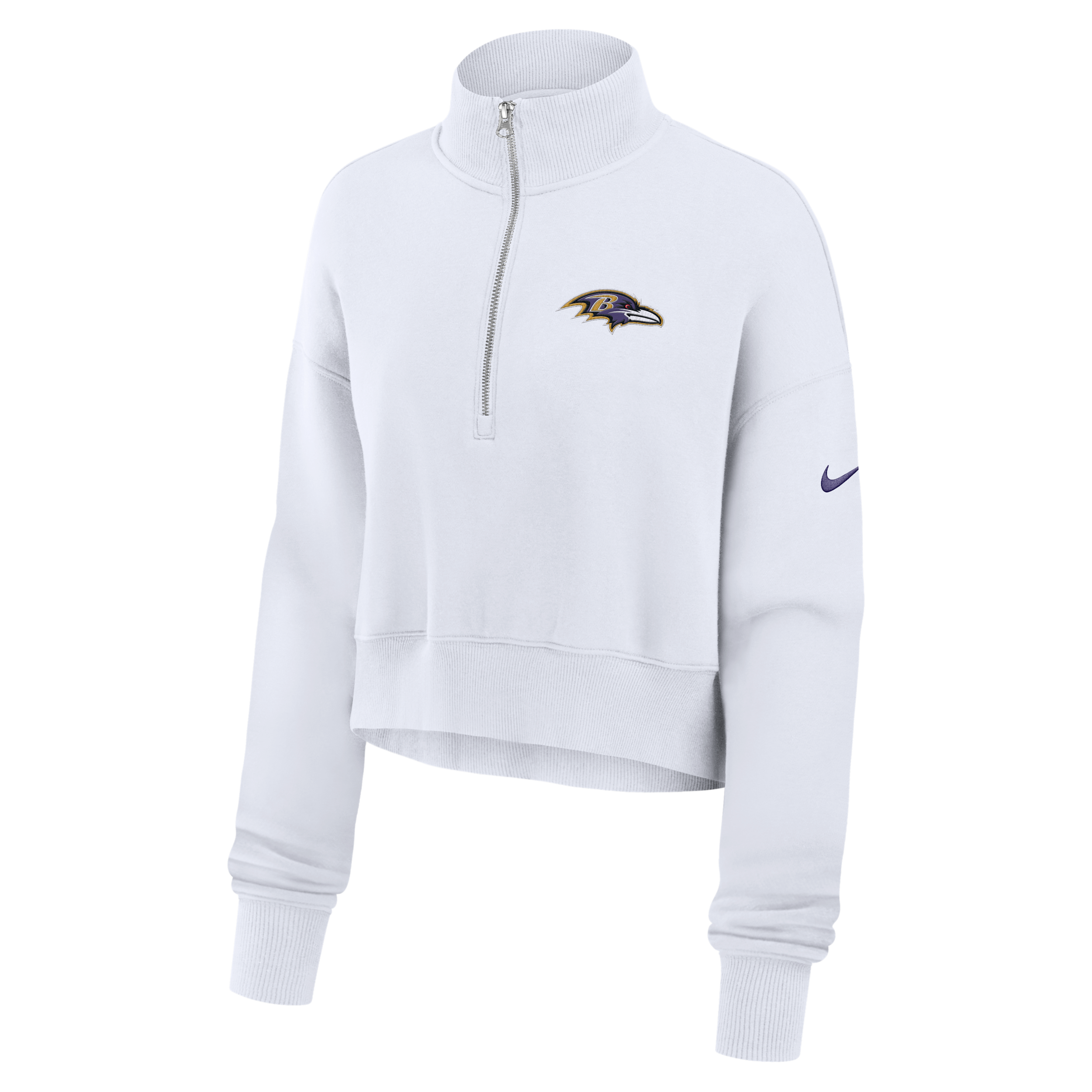 Baltimore Ravens Primetime Phoenix Nike Women's NFL Oversized Cropped 1/4-Zip Crew in White | 01N910A8G-LCD