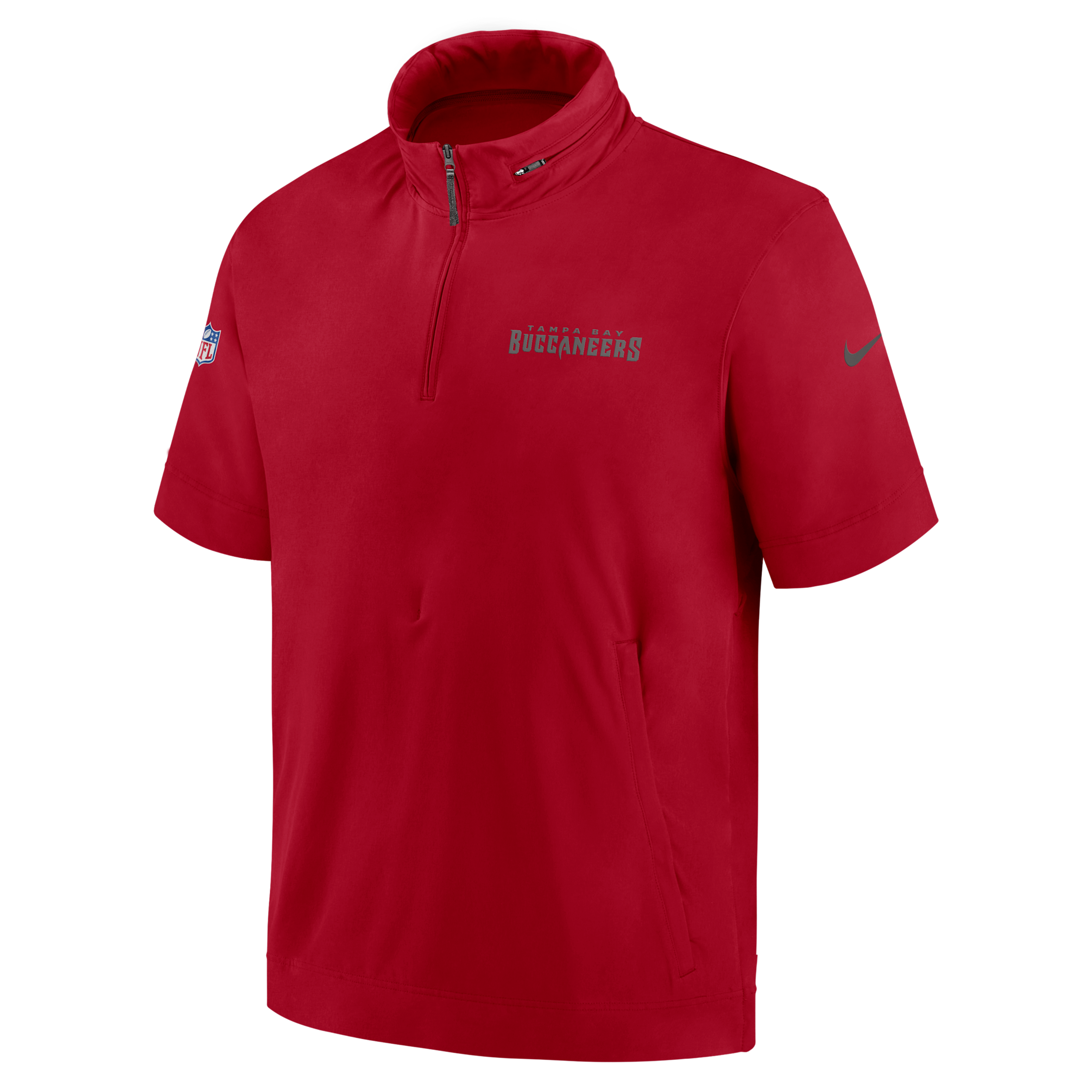 Tampa Bay Buccaneers Sideline Coach Nike Men's NFL 1/2-Zip Short-Sleeve Hooded Jacket in Red | 02EP959Z8B-3EW