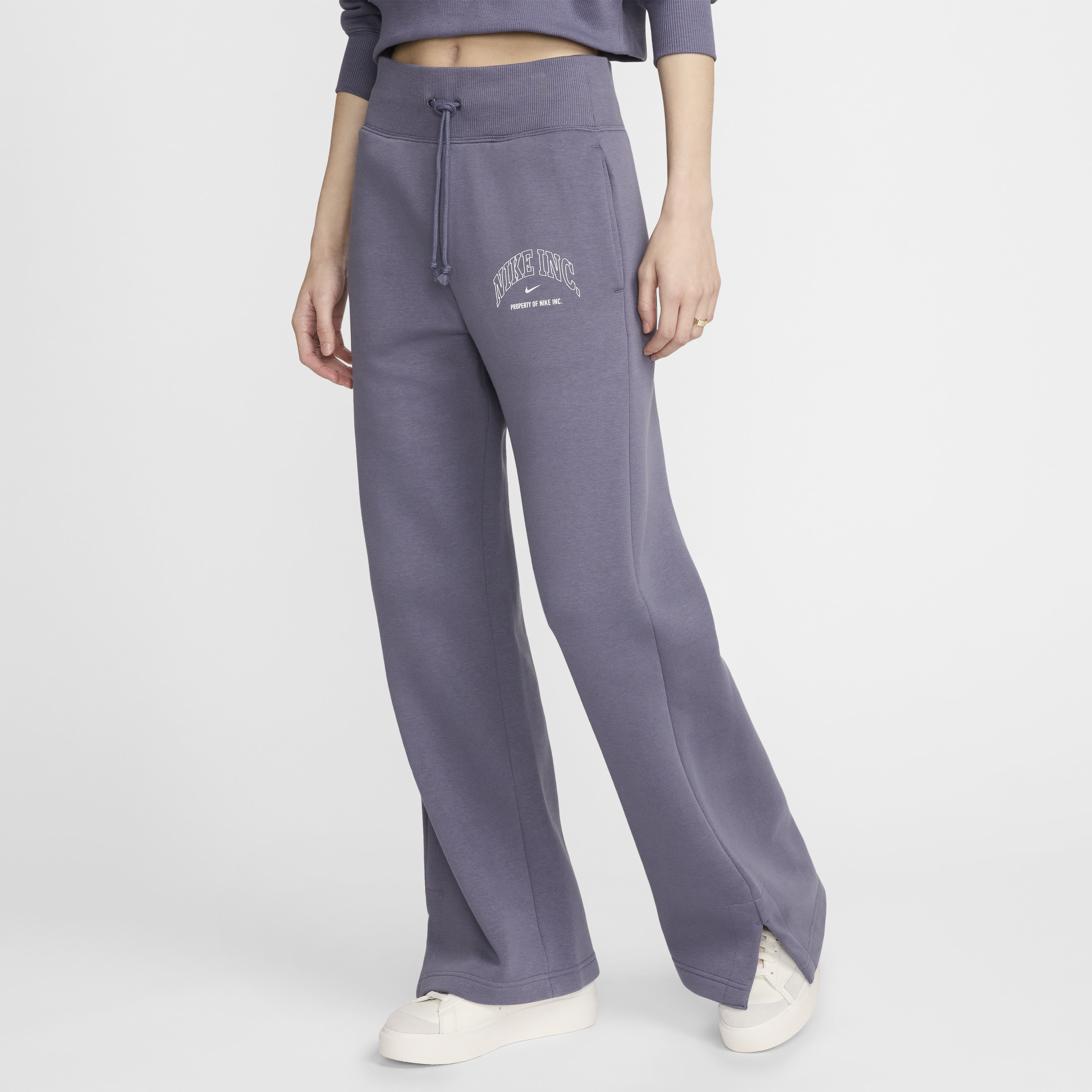 Shop Nike Women's  Sportswear Phoenix Fleece High-waisted Wide-leg Sweatpants In Grey