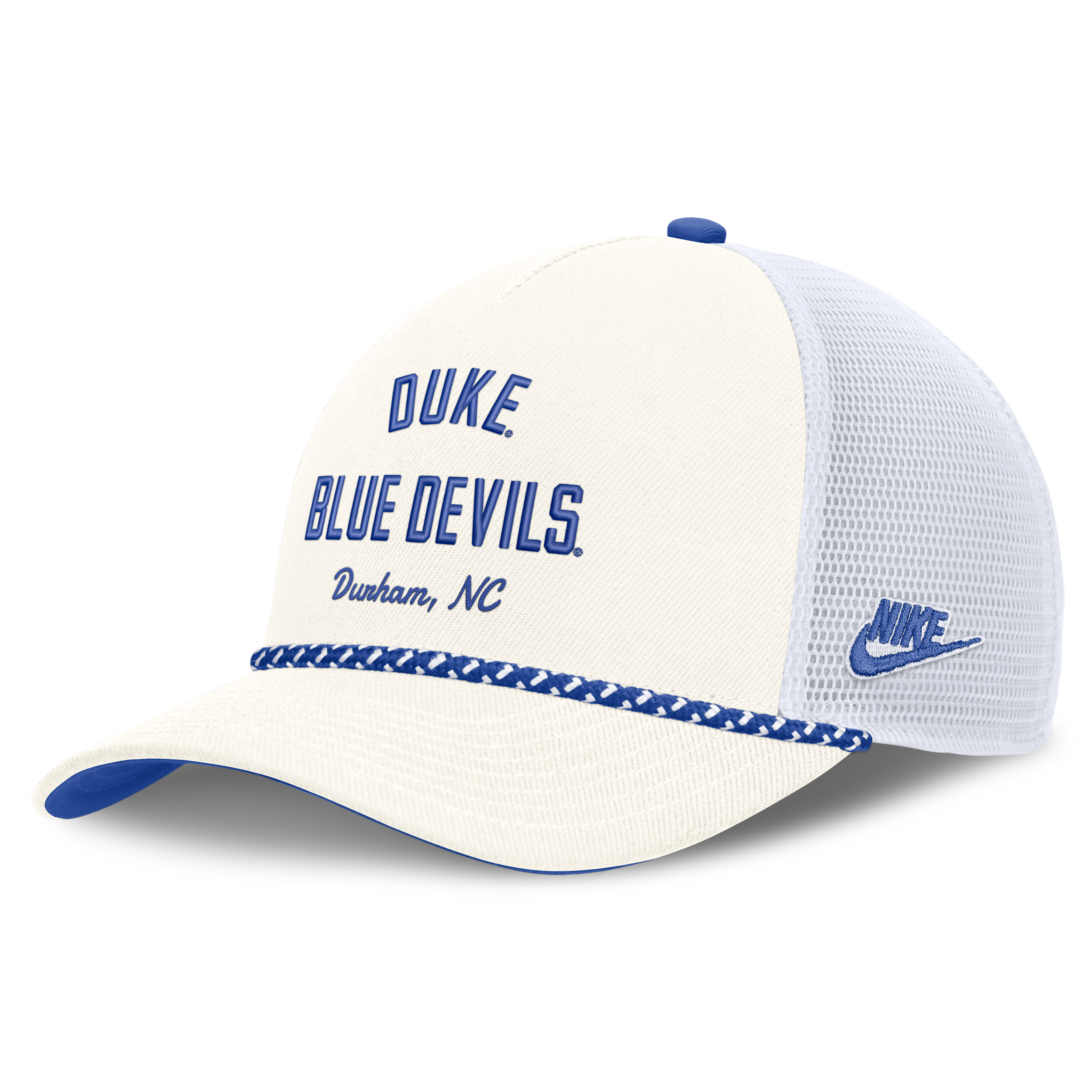 Nike Men's and Women's White Duke Blue Devils Mascot Rope Trucker Adjustable Hat - White
