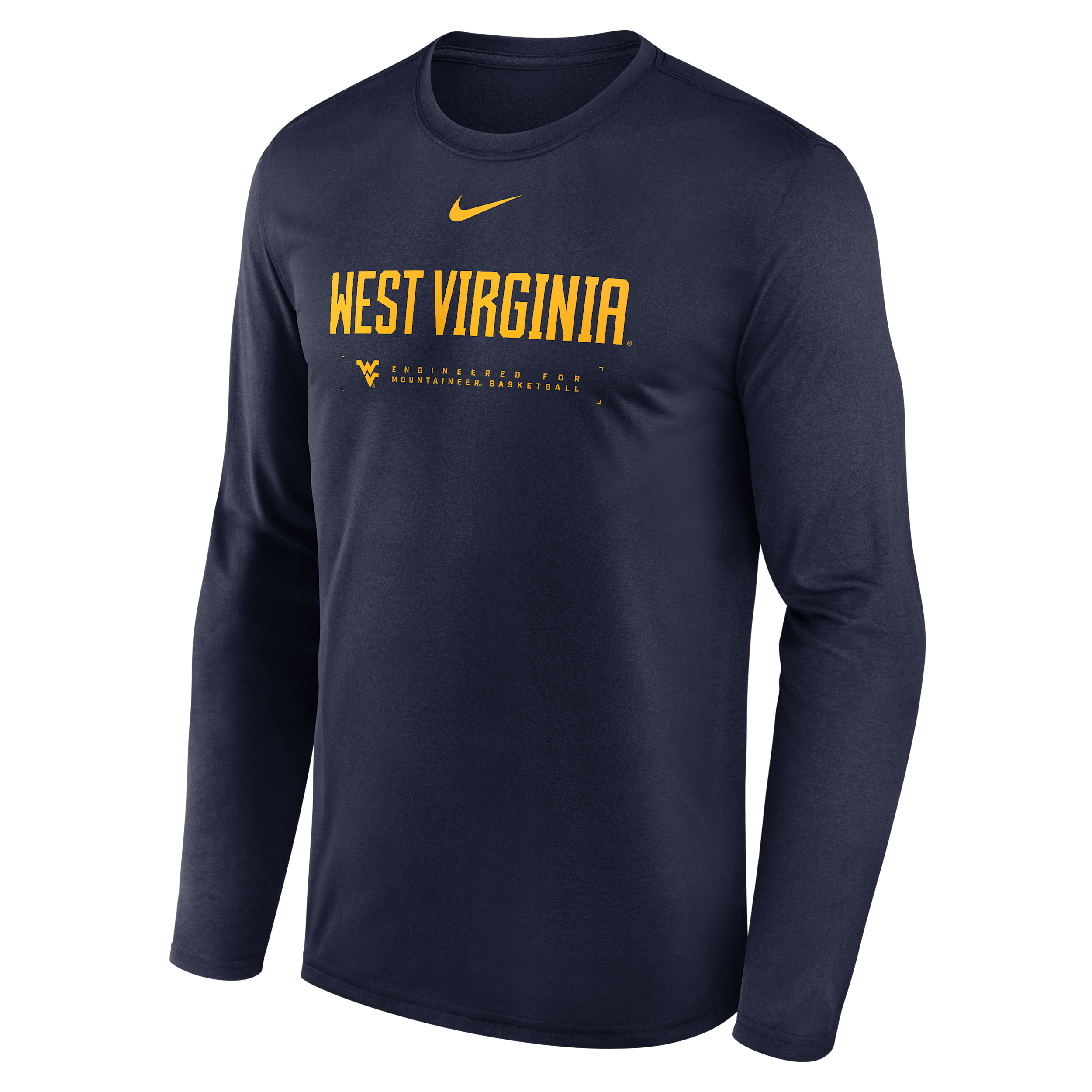 West Virginia Courtside Basketball Shootaround Legend Nike Men's Dri-FIT College Long-Sleeve T-Shirt in Blue | 02TJ41SWVN-NK9
