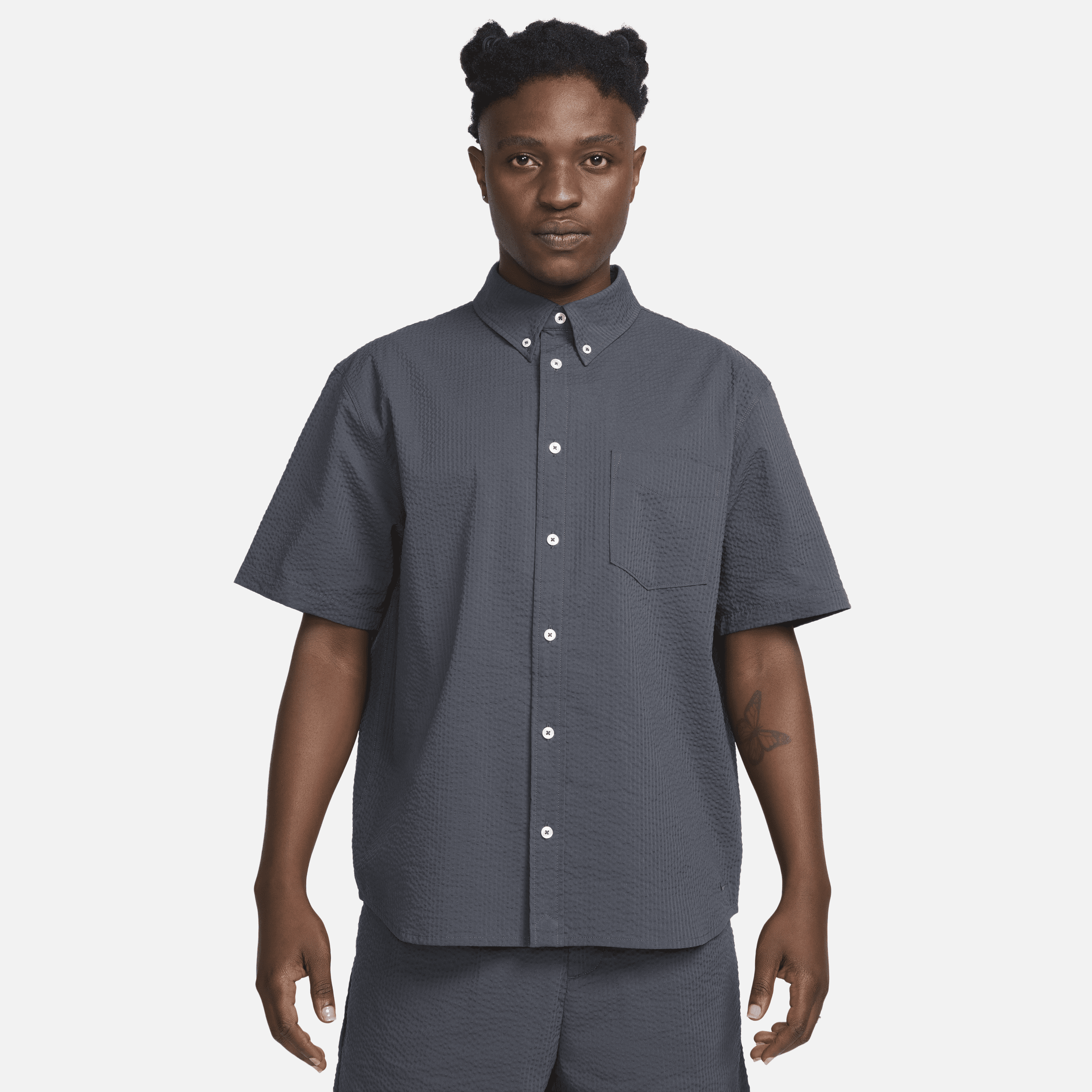 Shop Nike Men's Life Short-sleeve Seersucker Button-down Shirt In Grey