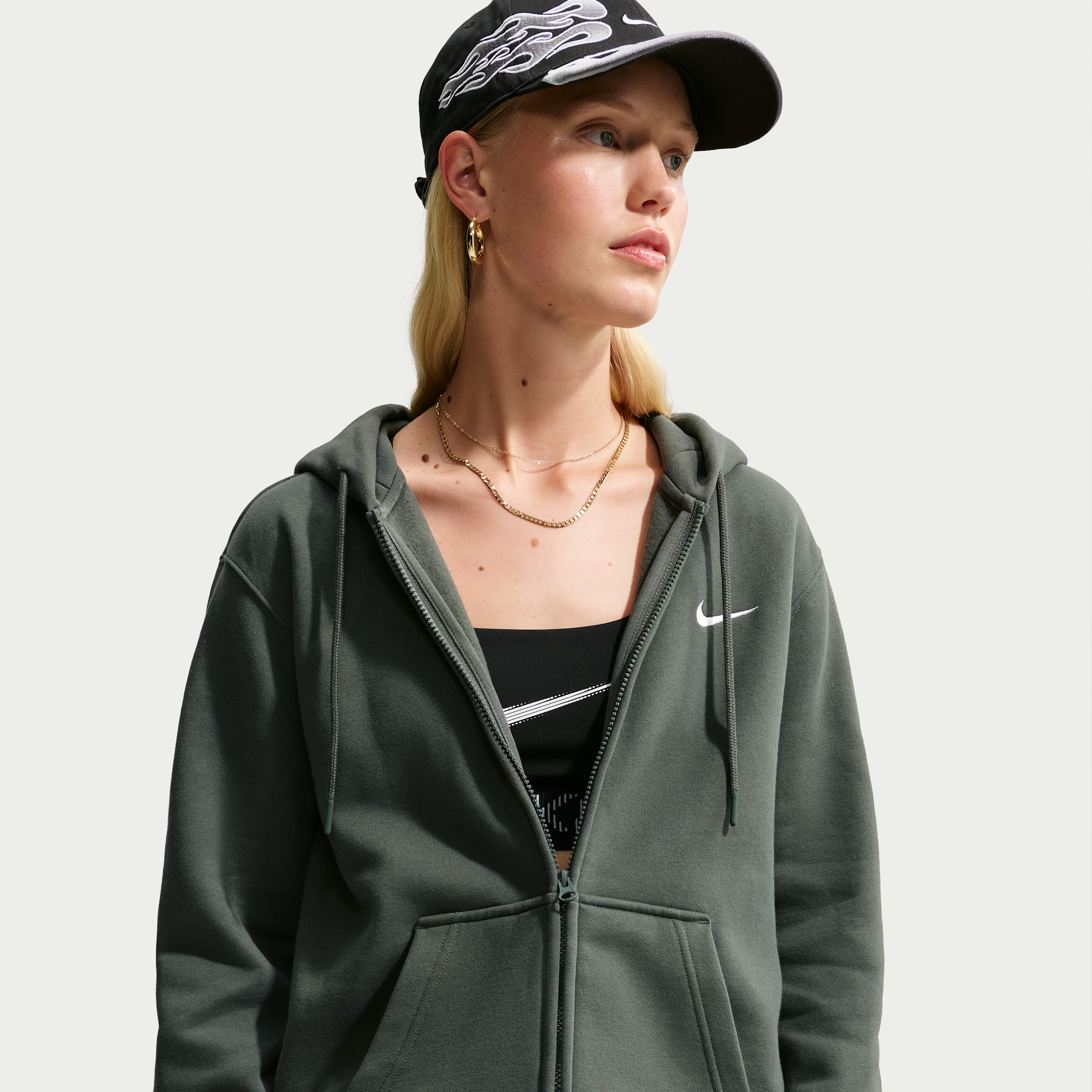 Nike Women's Studio Fleece Medium Weight Full-Zip Hoodie in Green | IR8304-303