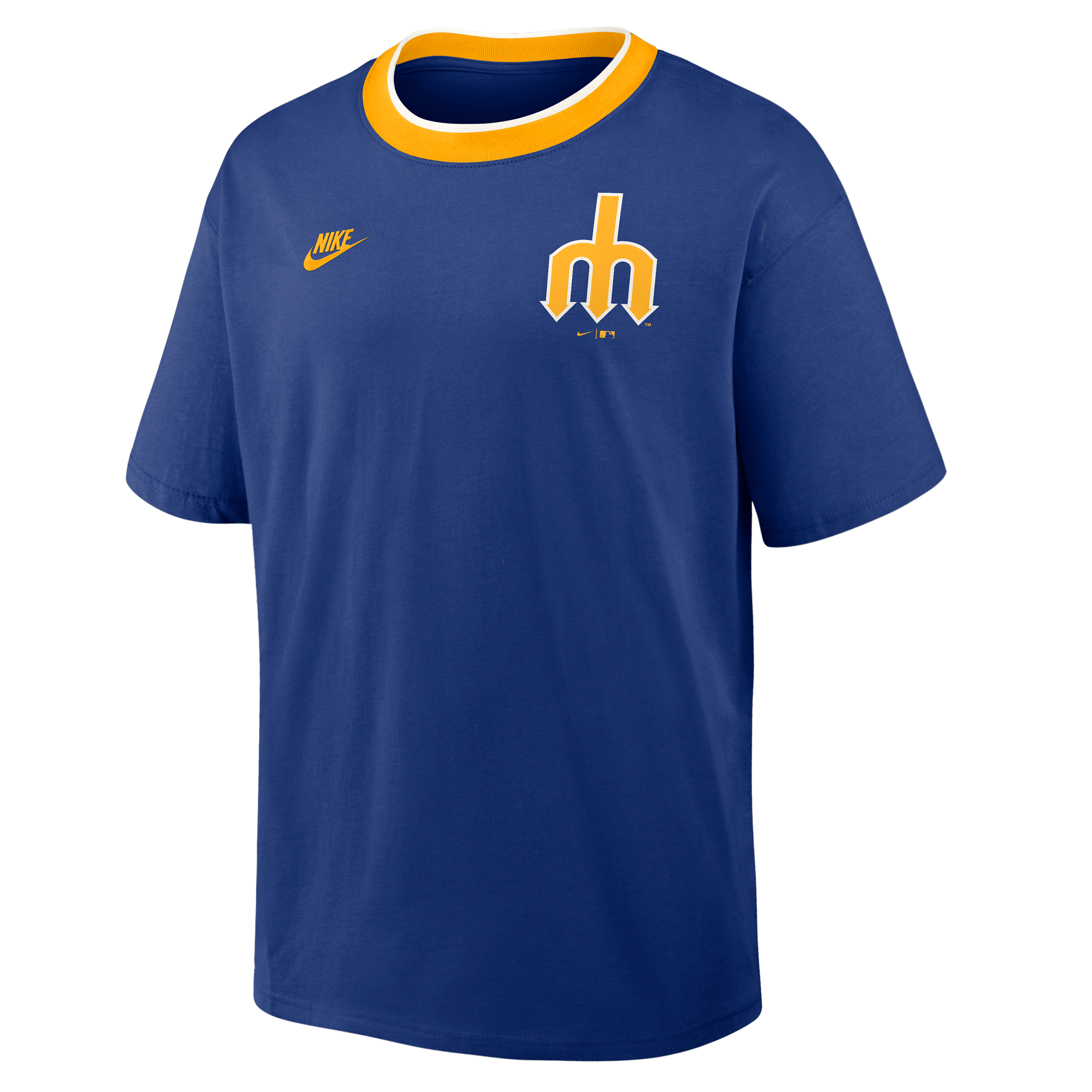 Seattle Mariners Cooperstown Ringer Nike Men's MLB T-Shirt in Blue | 045Q0H68S77-N3R