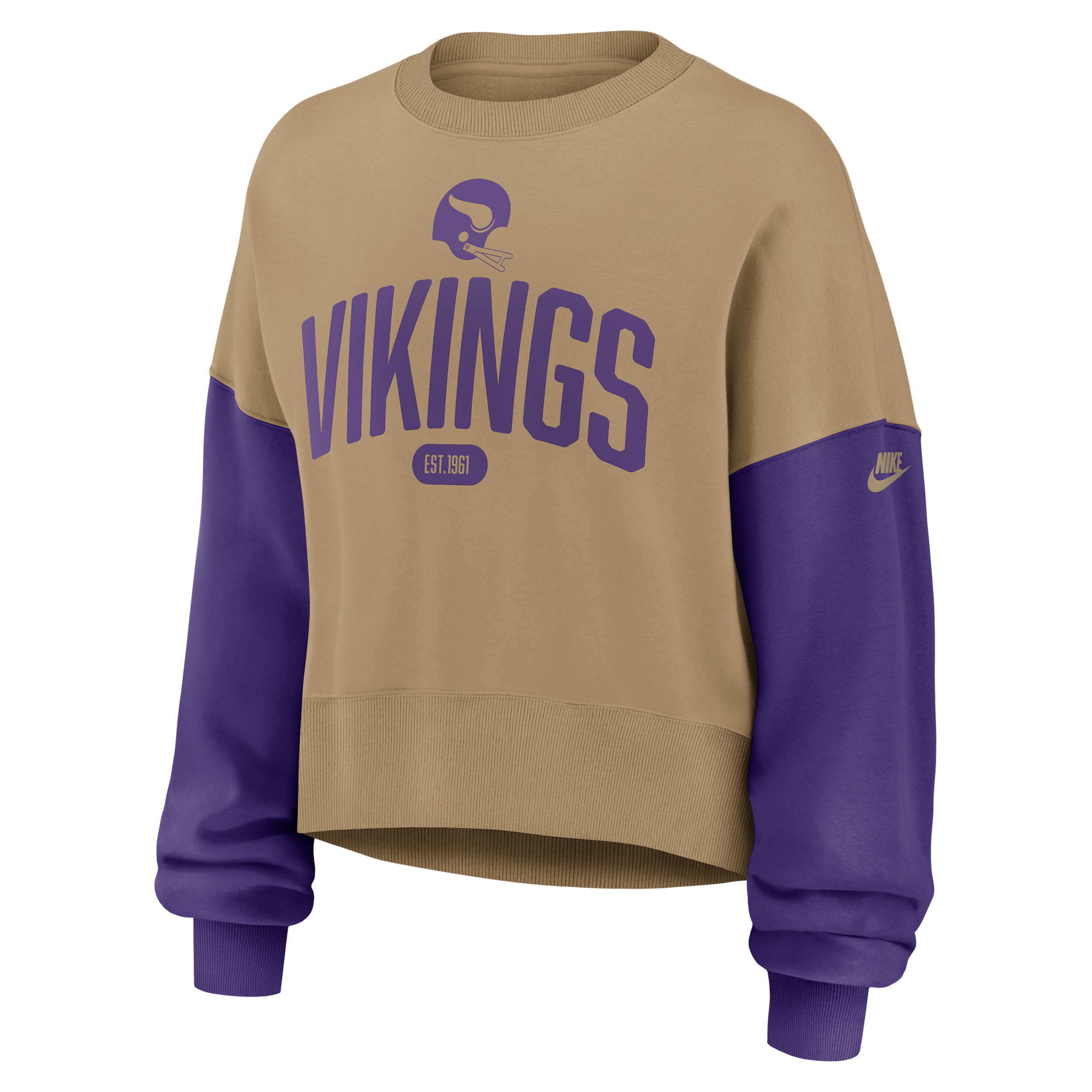 Nike Tan Minnesota Vikings Oversized Rewind Pullover Sweatshirt In Brown