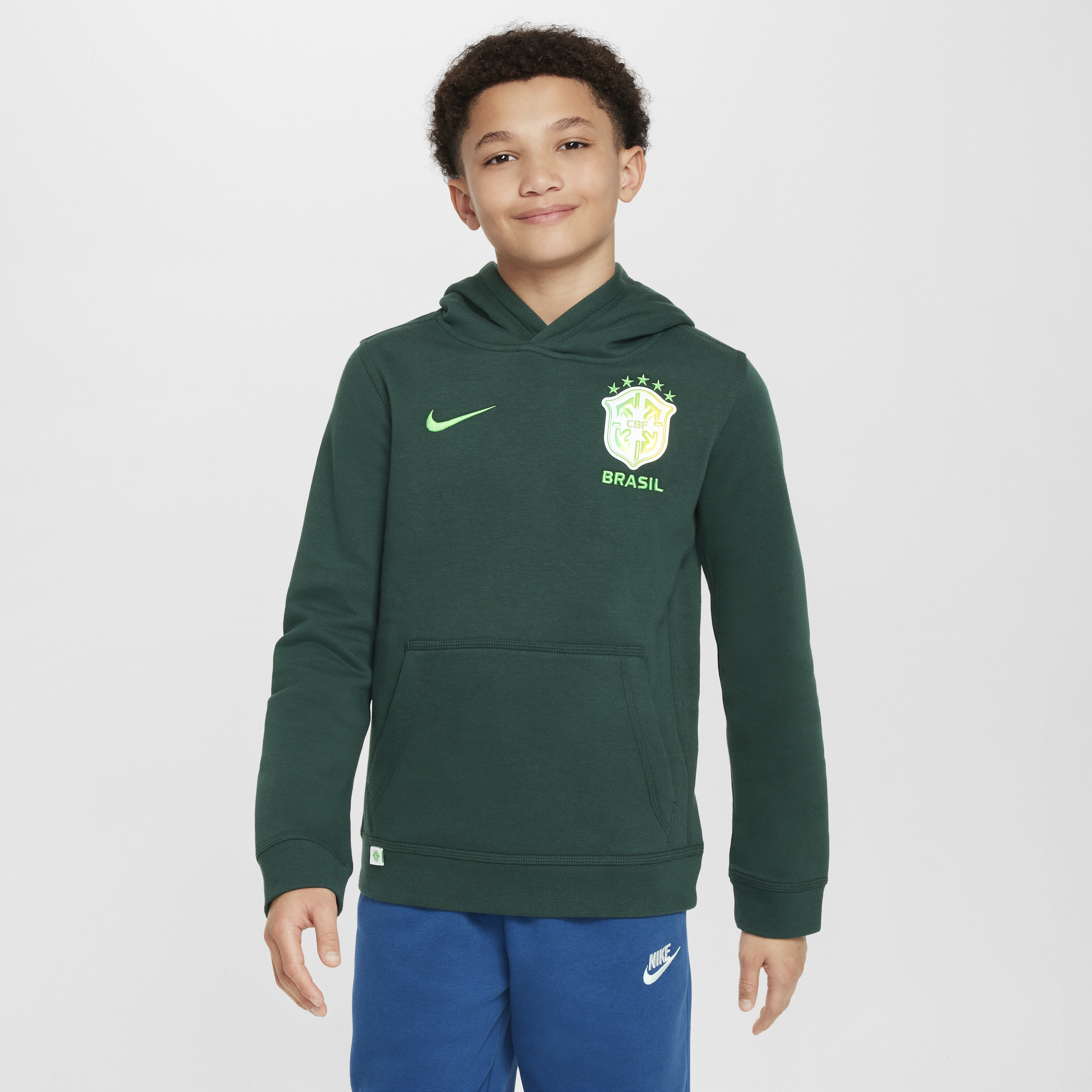 Shop Nike Brazil Club Big Kids' (boys')  Soccer Pullover Hoodie In Green