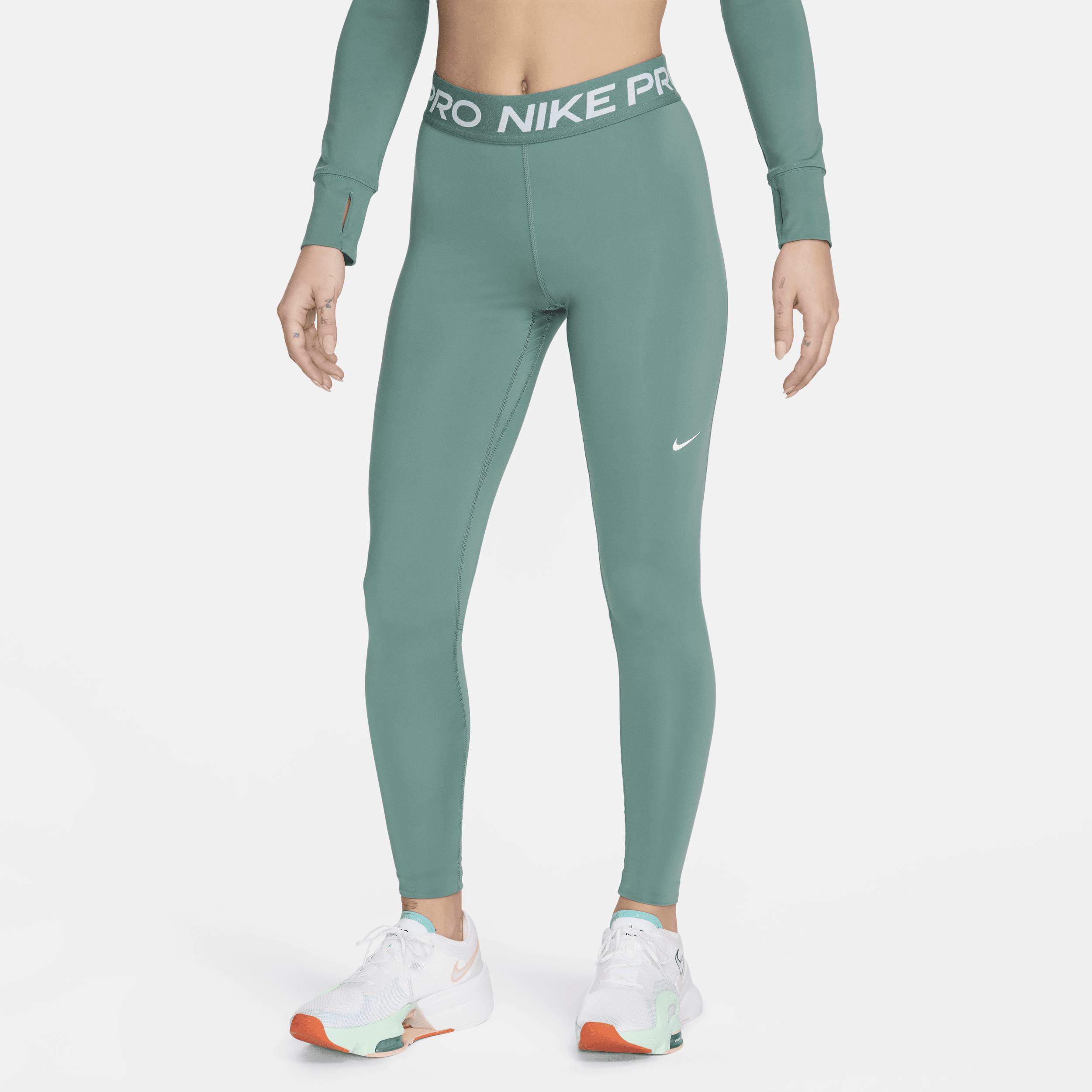 Shop Nike Women's  Pro Mid-rise Mesh-paneled Leggings In Green