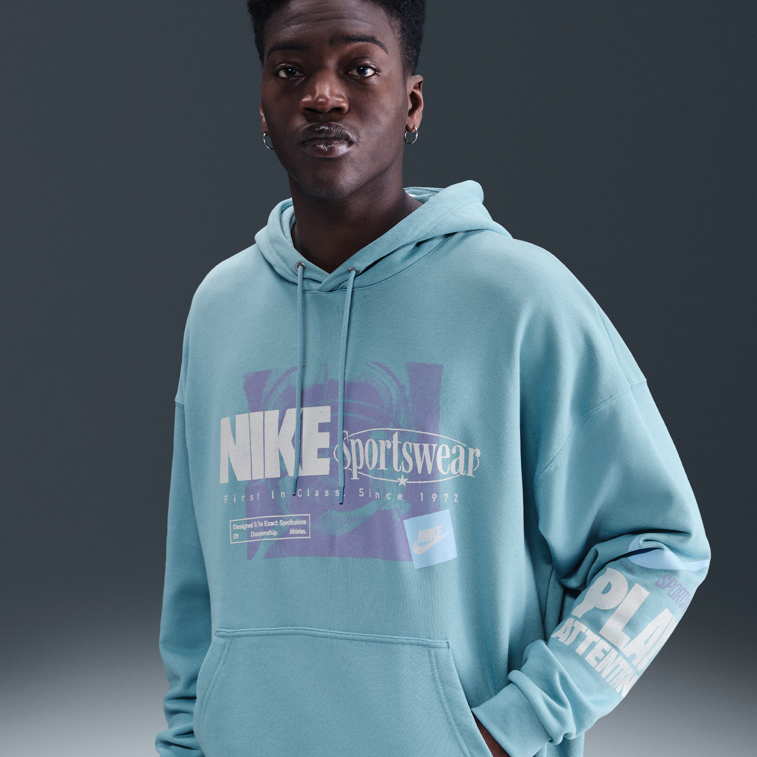 Nike Men's Club Oversized French Terry Pullover Hoodie In Blue
