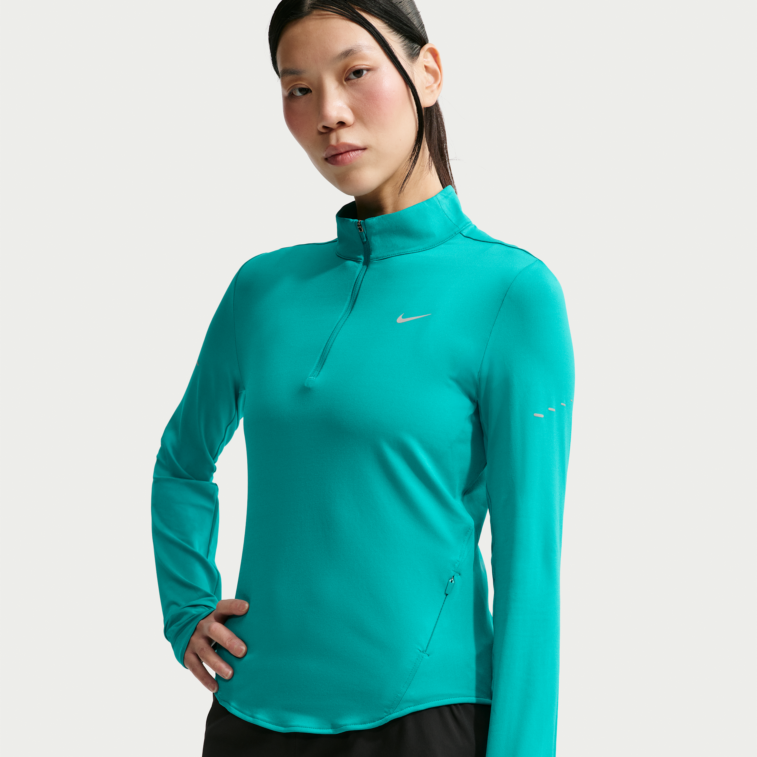 Nike Women's Swift Dri-FIT UV 1/4-Zip Running Top in Green | HQ0499-300