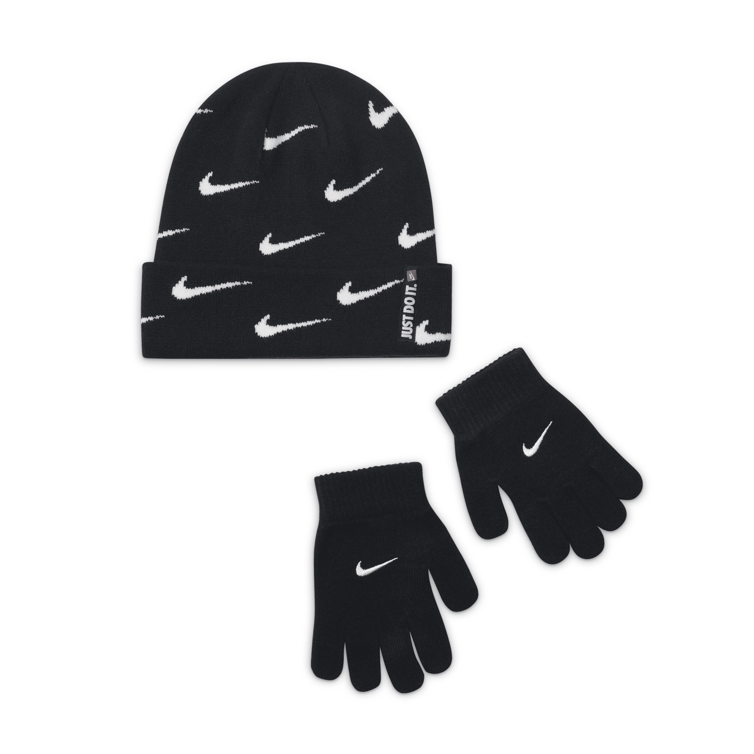 Jordan Nike Swoosh Repeat Beanie And Gloves Set Big Kids' Set In Black