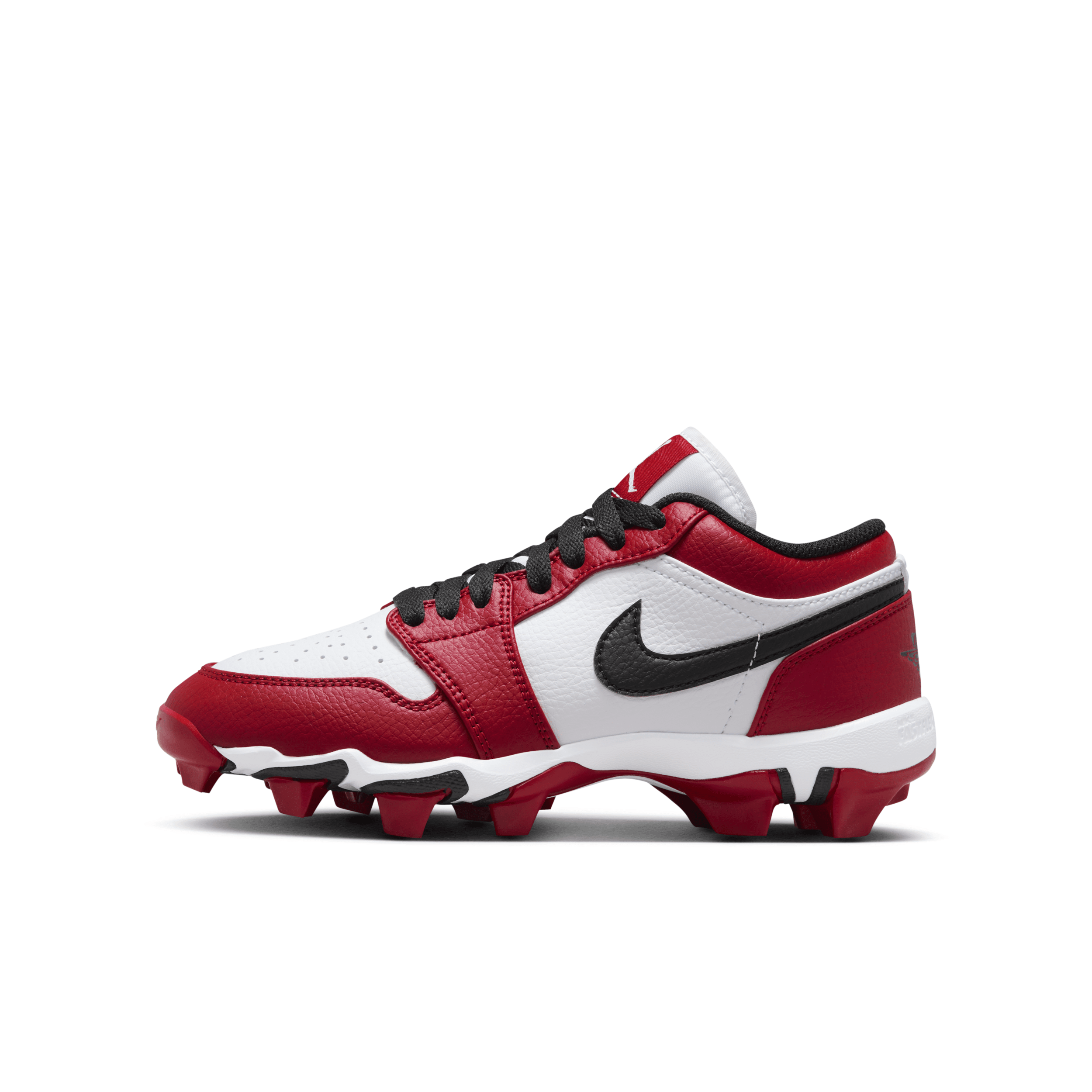 Jordan Big Kids Air Retro 1 Low Cleats in White/Black/Gym Red Size: 3.0