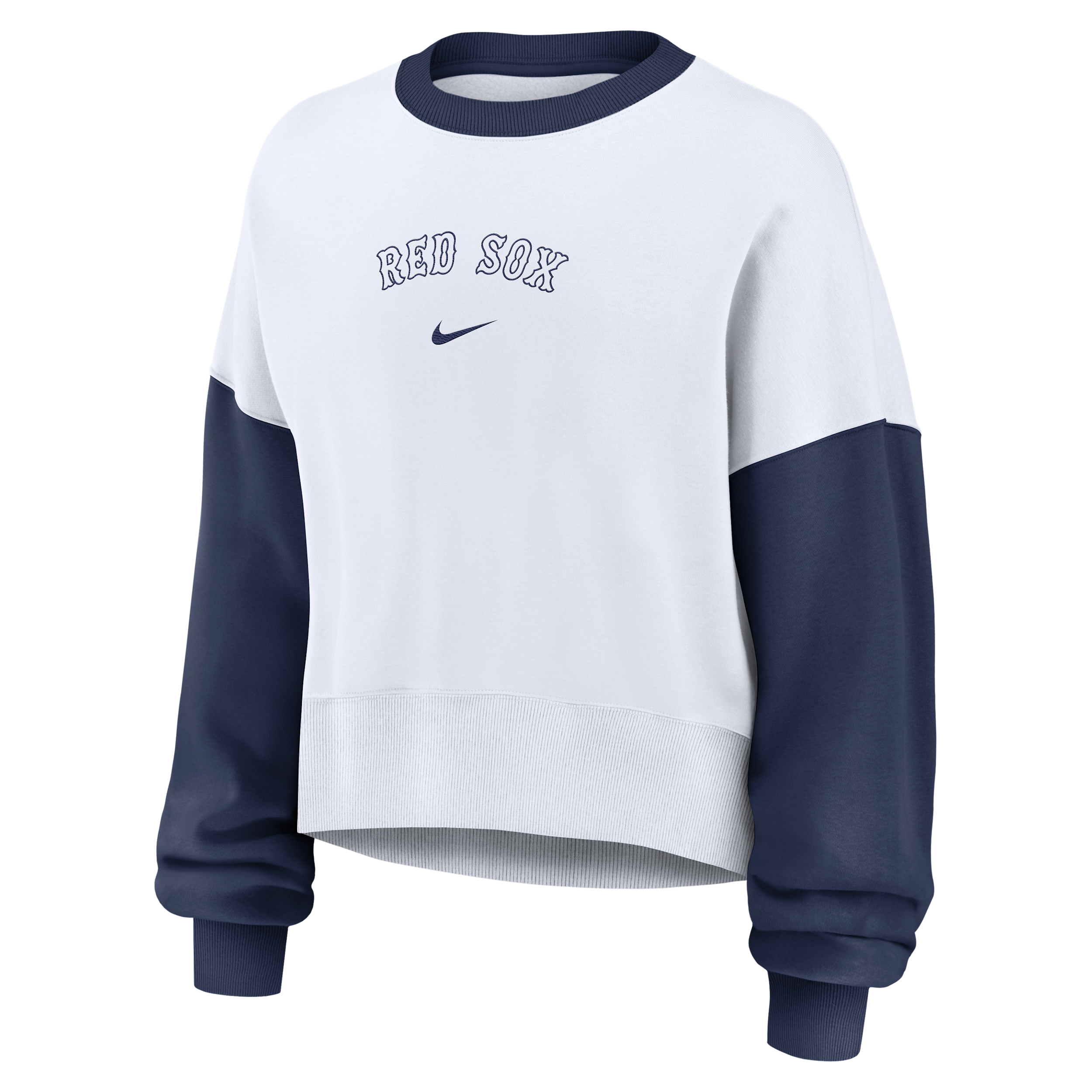 Nike Women's White/Navy Boston Red Sox Oversized High Hip Fleece Sweatshirt - White, Navy