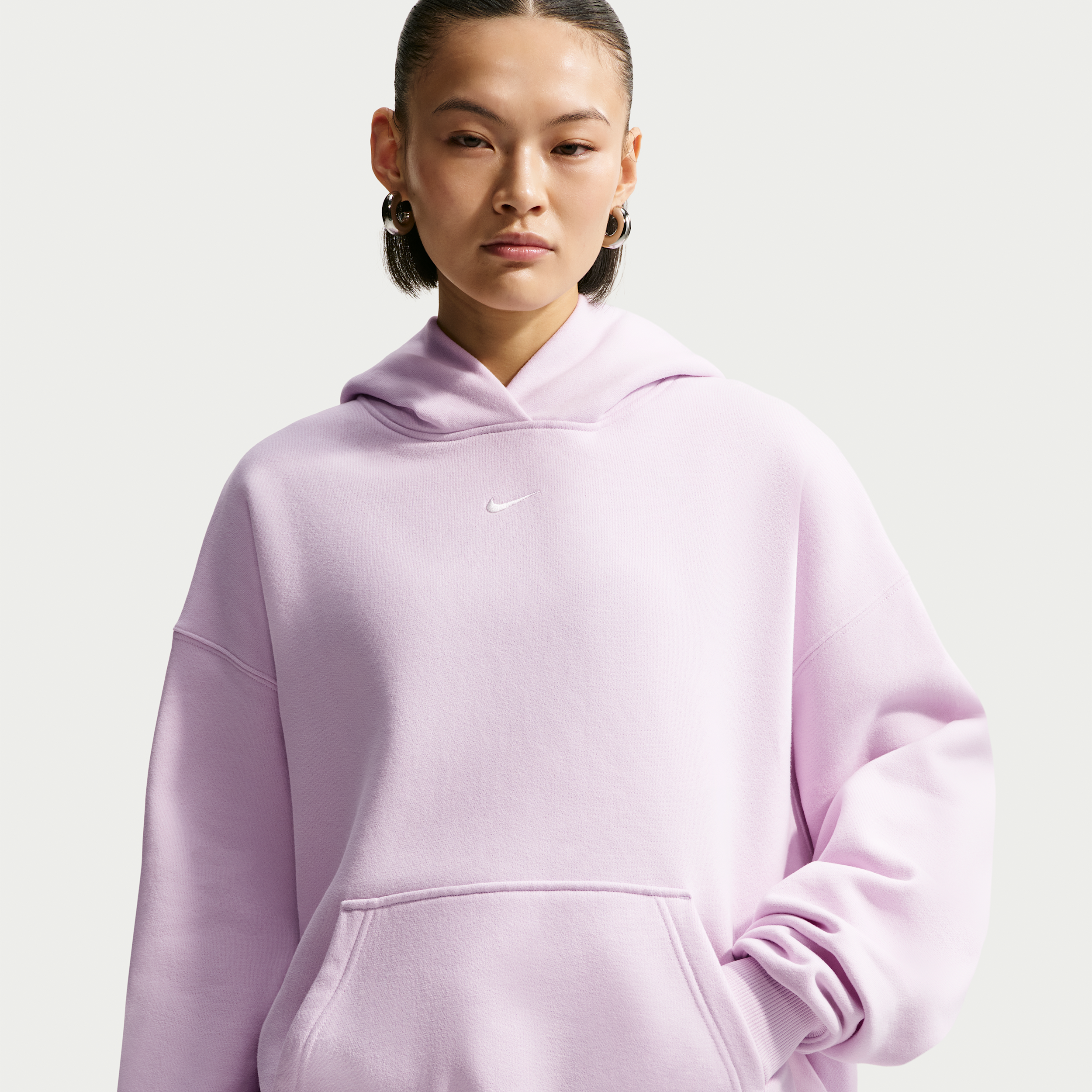 Nike Women's Studio Fleece Medium-Weight Oversized Pullover Hoodie in Bleached Lilac/Sail