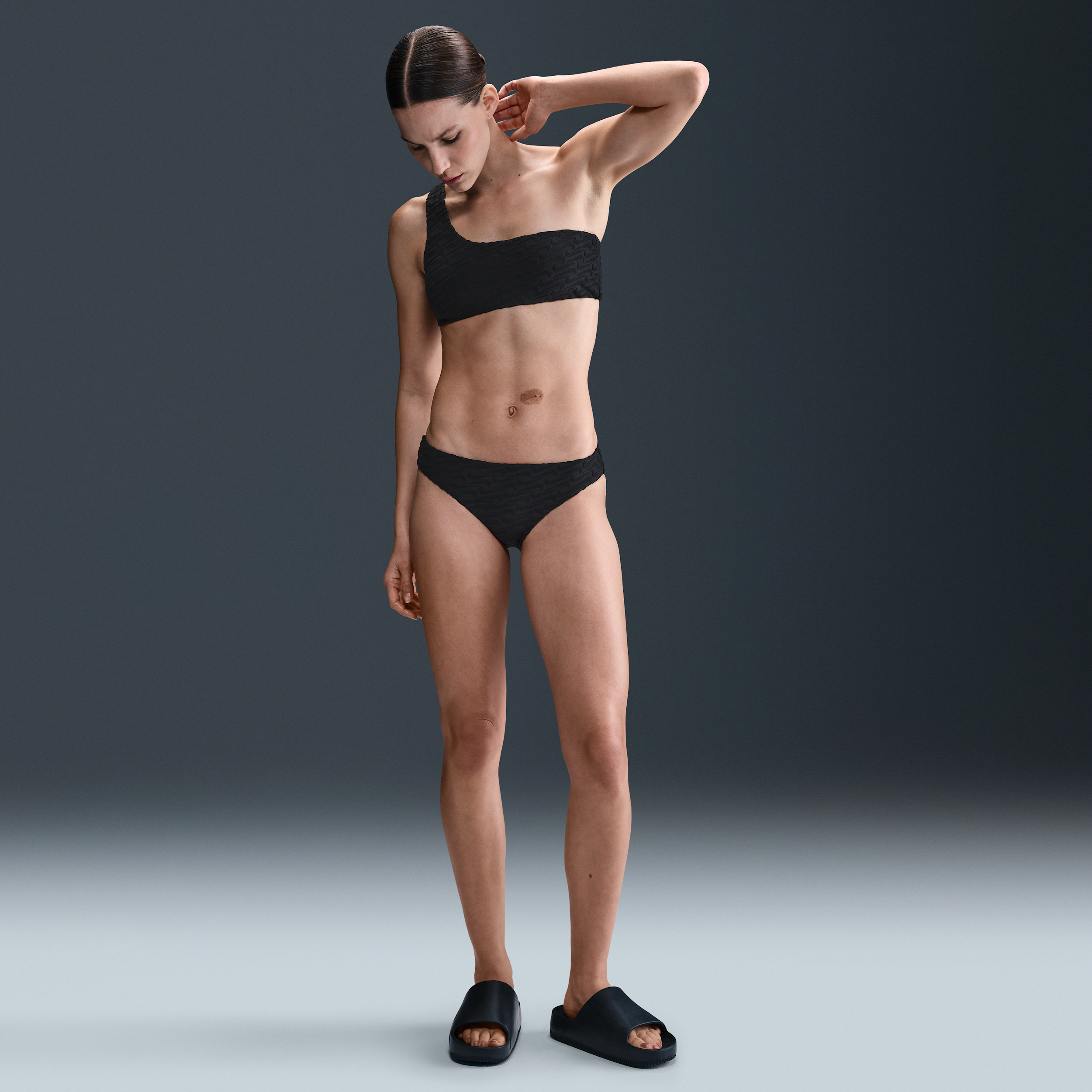 Nike Women's Swim Swoosh Link Terry Hipster Bikini Bottom In Black
