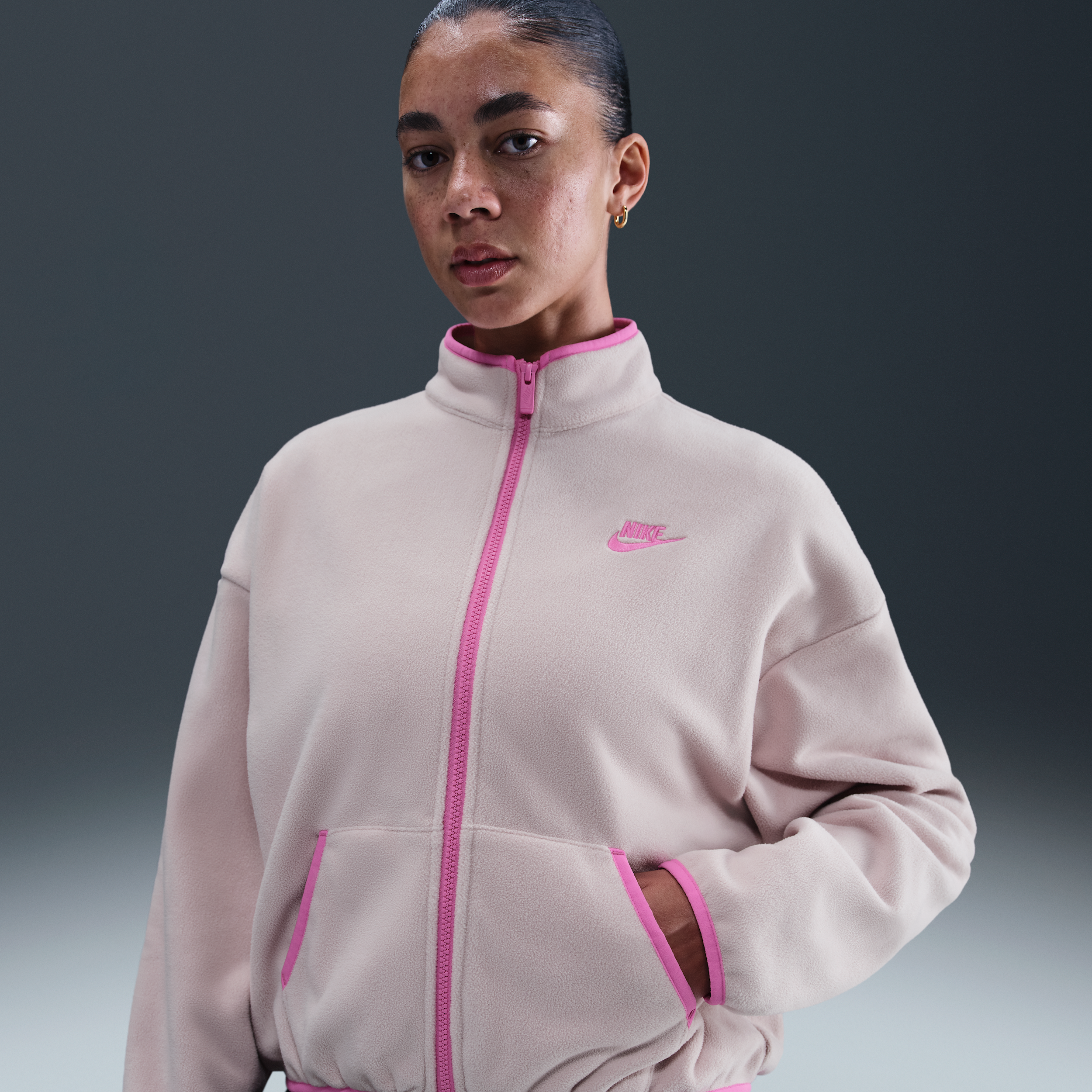 Nike Women's Sportswear Club Fleece Loose Cozy Track Jacket In Pink