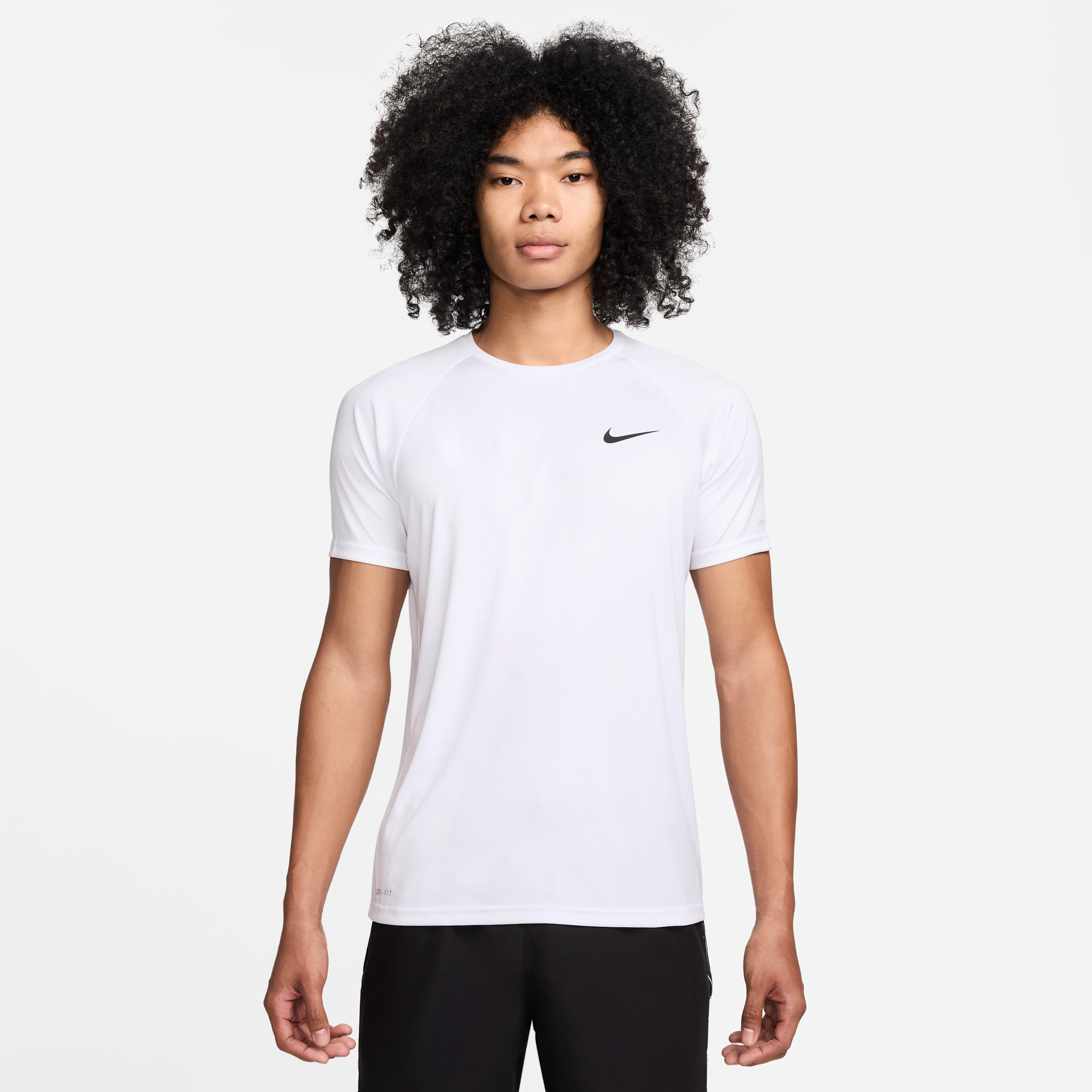 Nike Men's Swim Hydroguard Essential Dri-FIT UV Short Sleeve Top in White | NESSA586-100