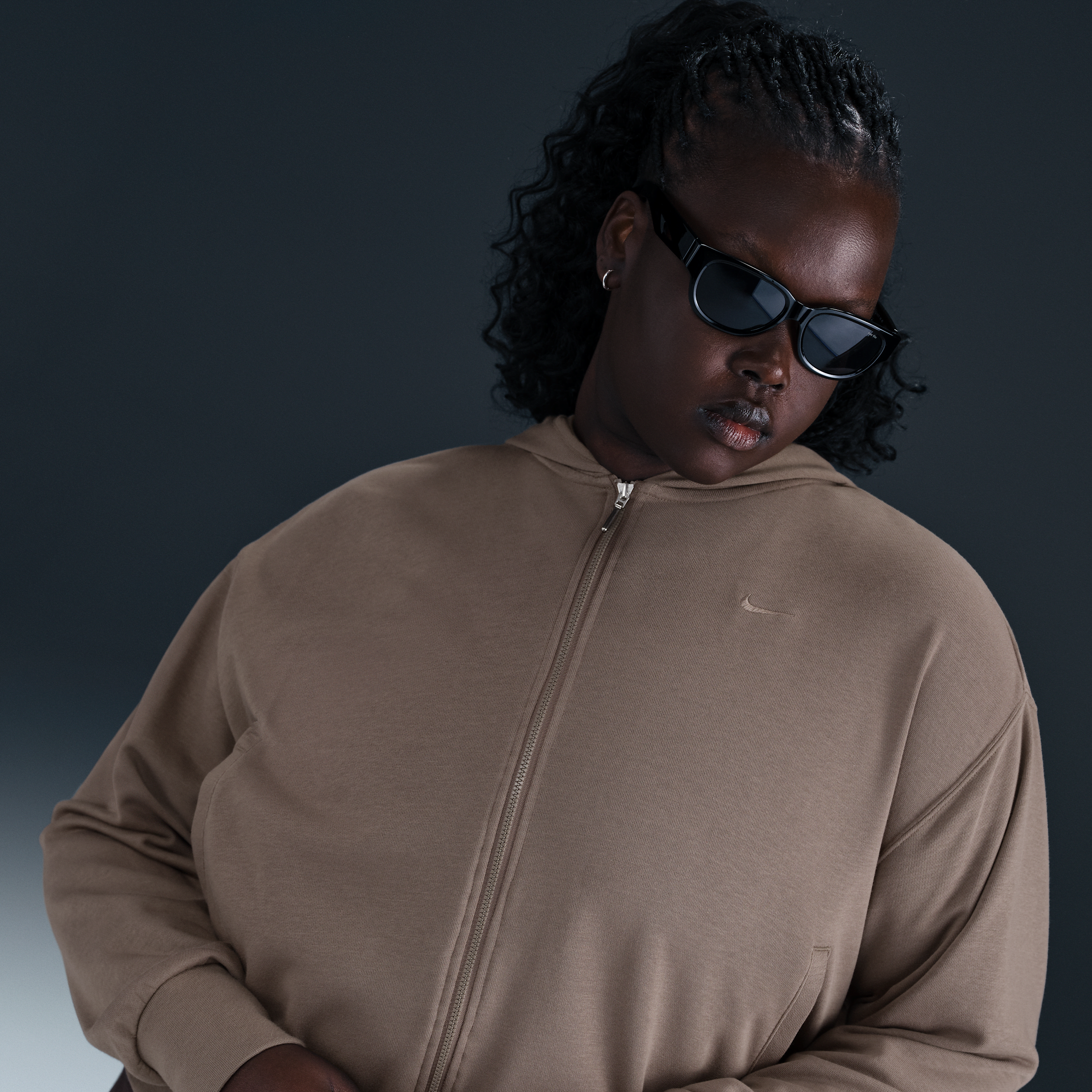 Nike Women's Sportswear Chill Terry Loose Full-zip French Terry Hoodie (plus Size) In Brown