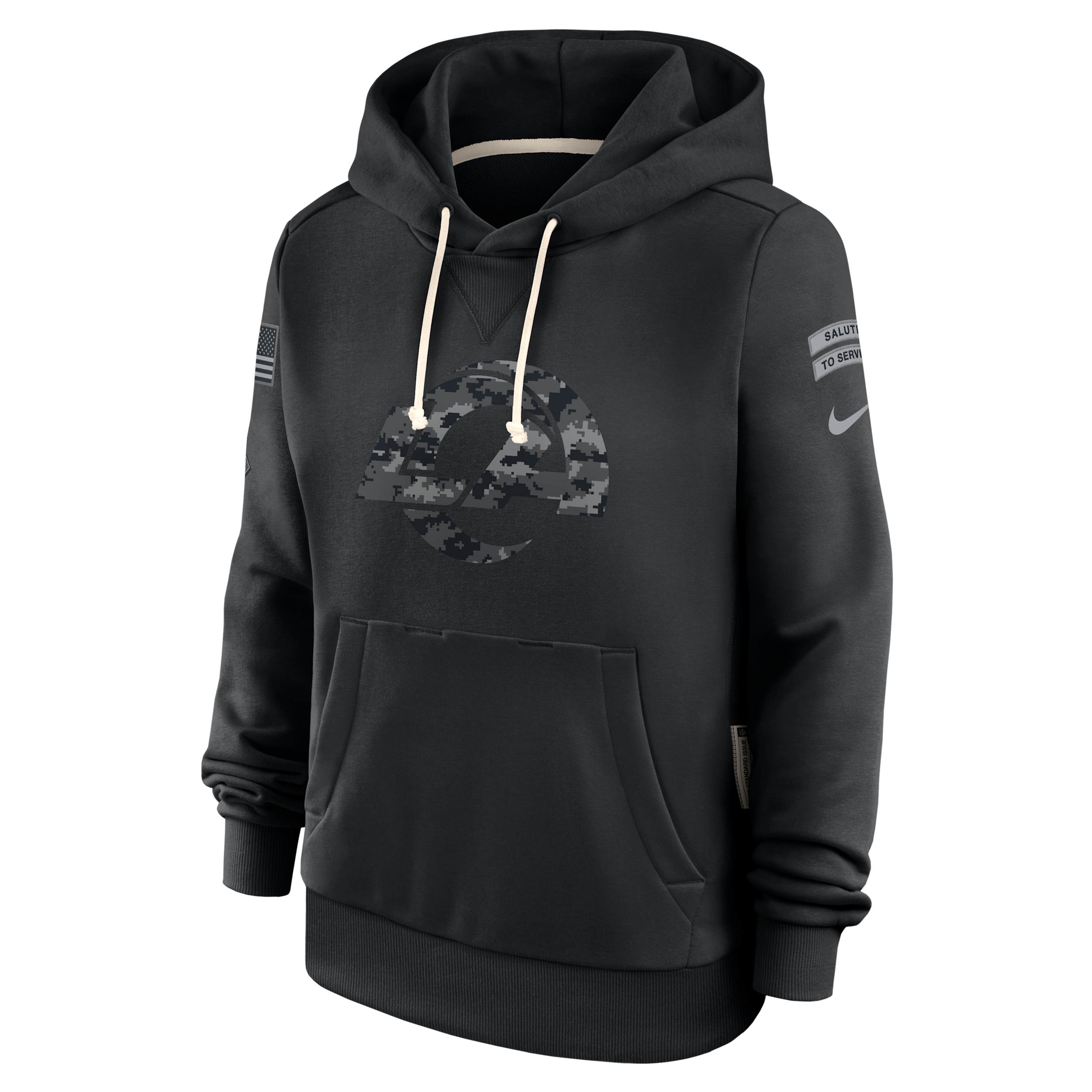 Los Angeles Rams Salute to Service Sideline Nike Women's Dri-FIT NFL Pullover Hoodie in Black | 03C300AA5B-CYB