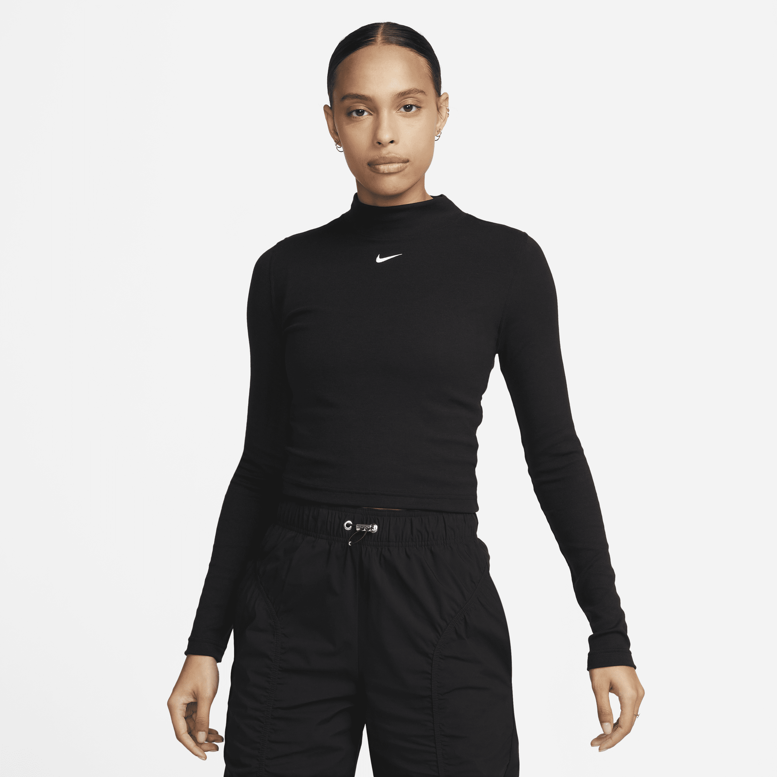 Nike Women's Sportswear Essential Ribbed Mock-Neck Long-Sleeve Top