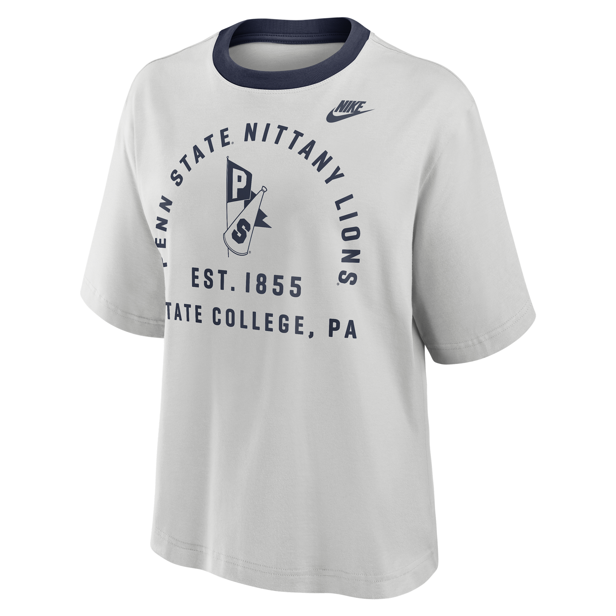 Nike Penn State Legacy Arch Script Boxy  Women's College T-shirt In Gray